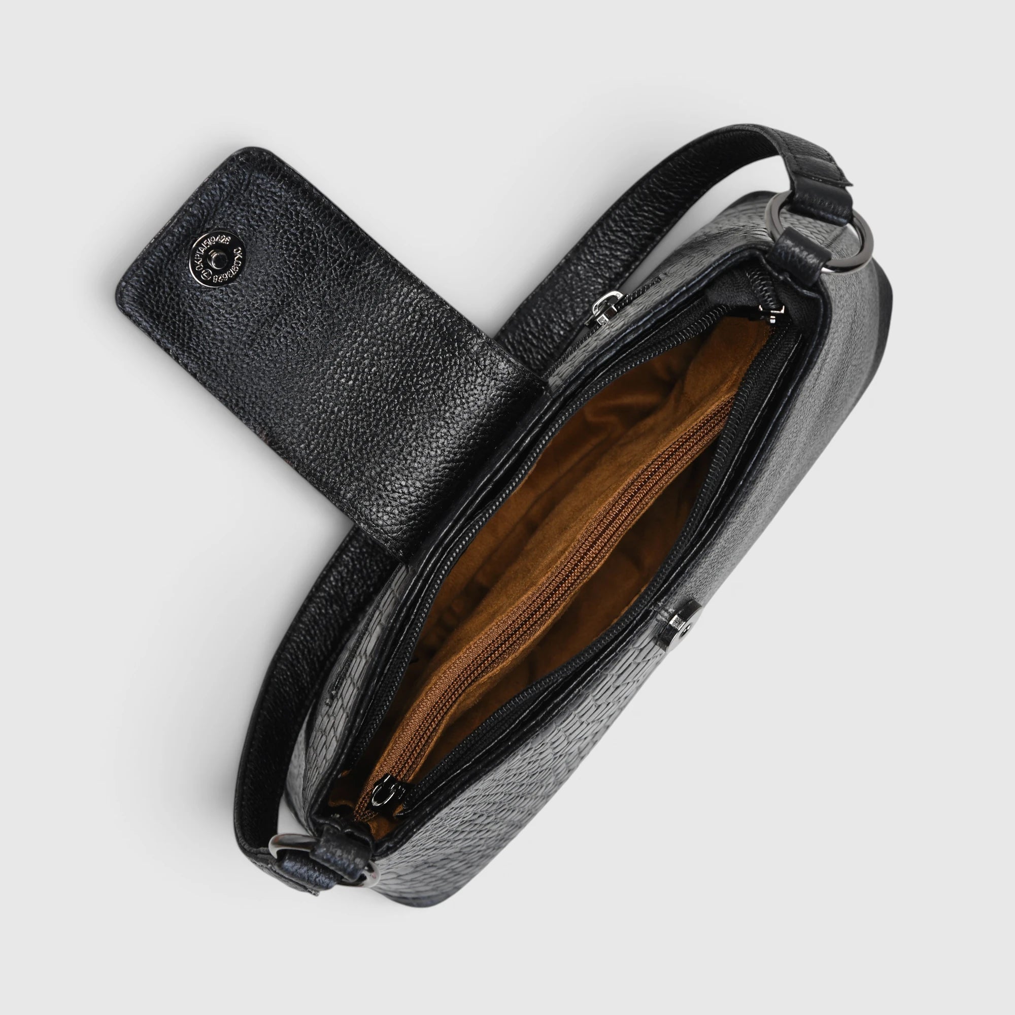 Luna Croco Full Grain Leather Handbag – Black colour