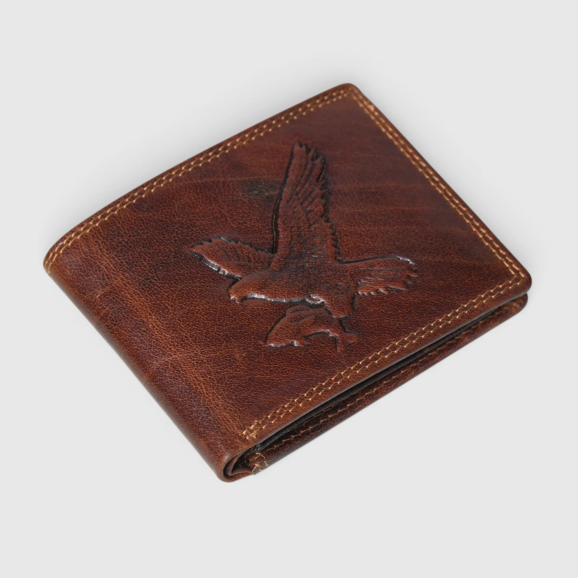 Falcon Ridge Vintage Leather Bifold Wallet – Saddle Brown