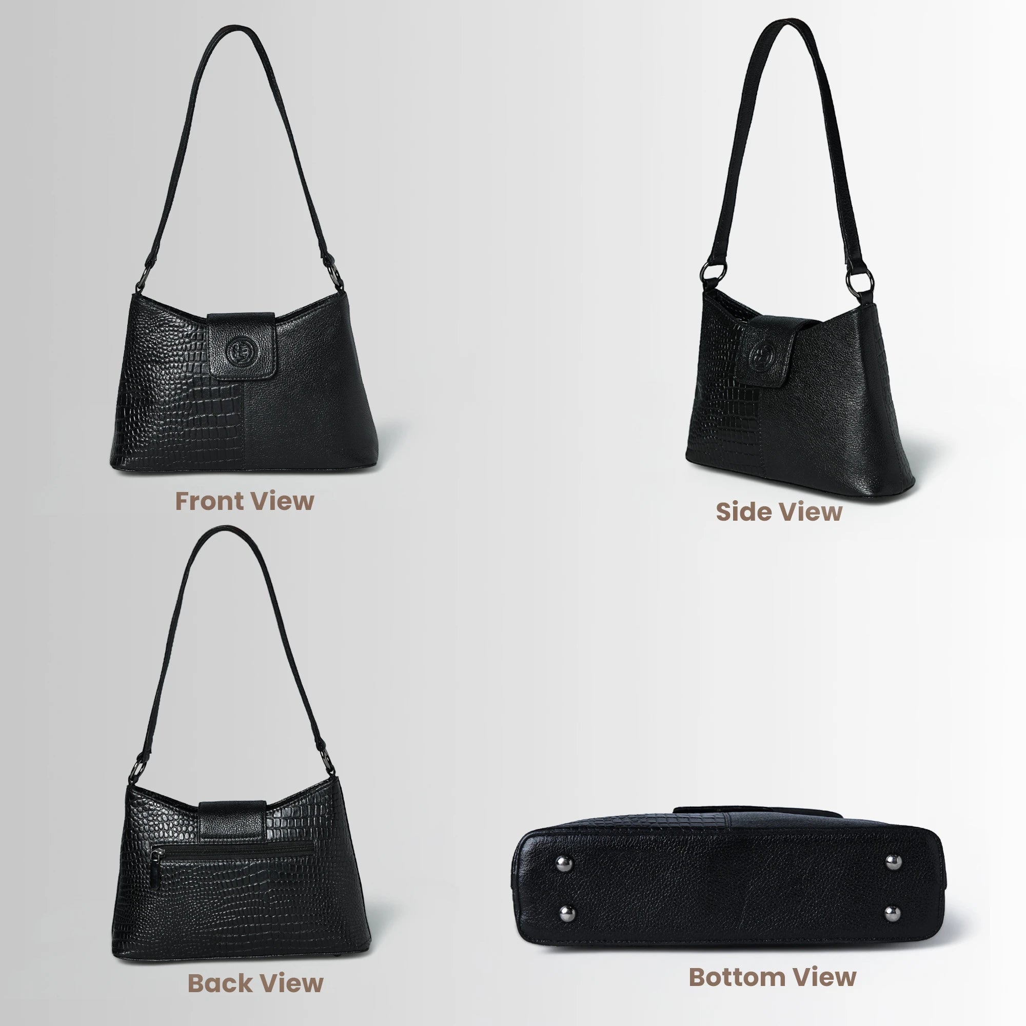 Luna Croco Full Grain Leather Handbag – Black colour