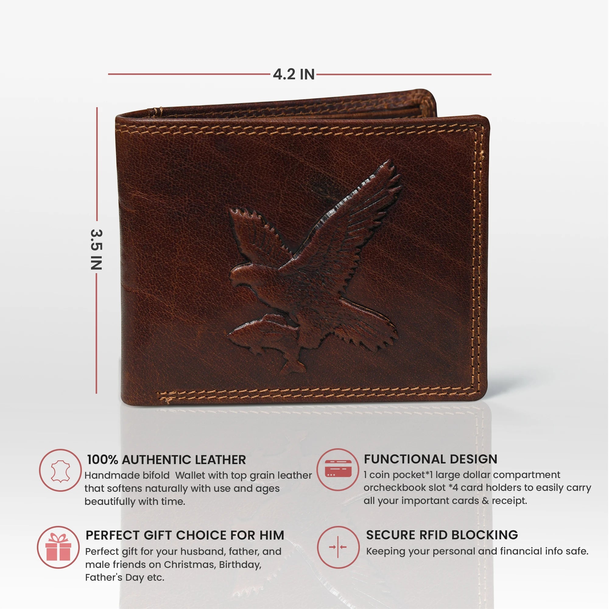 Falcon Ridge Vintage Leather Bifold Wallet – Saddle Brown