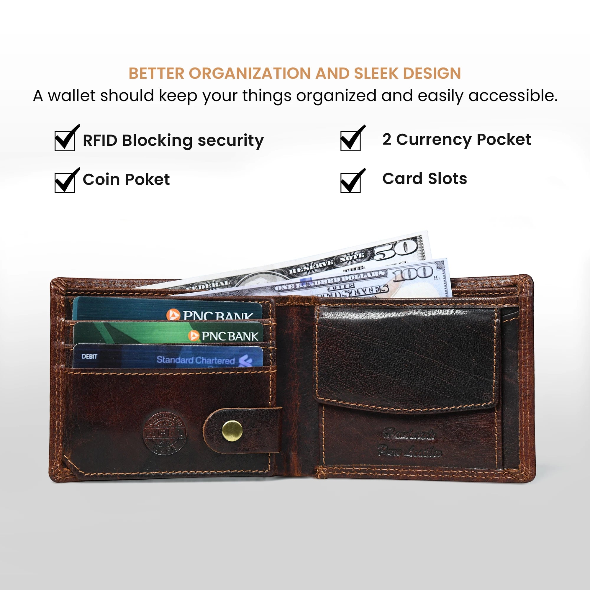 Falcon Ridge Vintage Leather Bifold Wallet – Saddle Brown