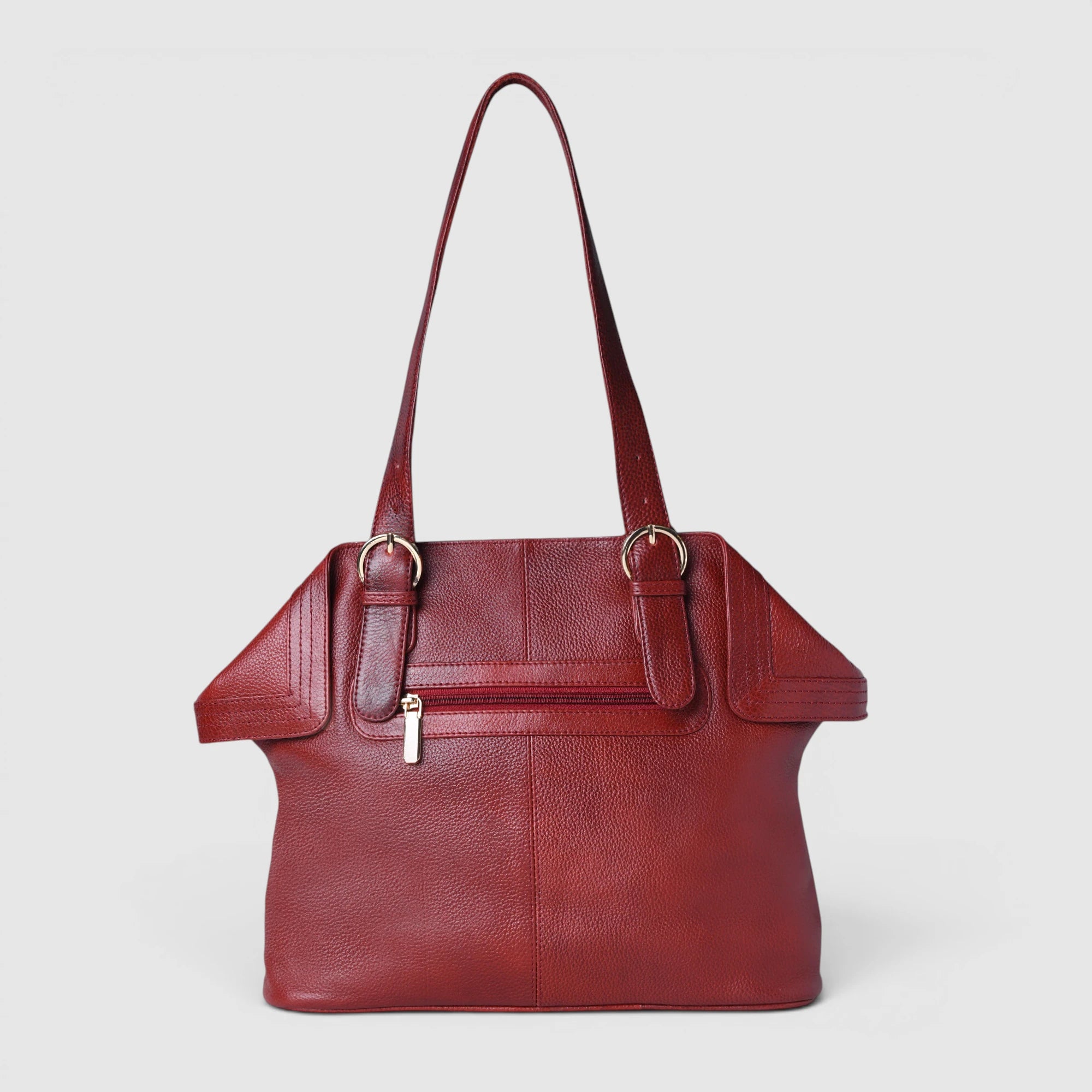 Aveline Leather Shoulder Tote – Cherry Red