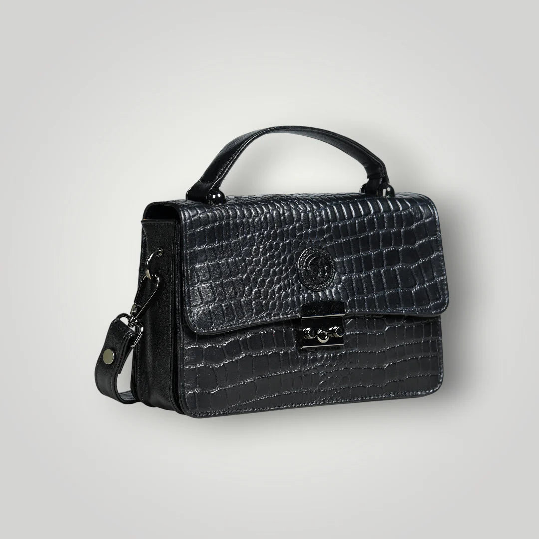 Imperial Croc Luxe Satchel Bag - Black Colour
