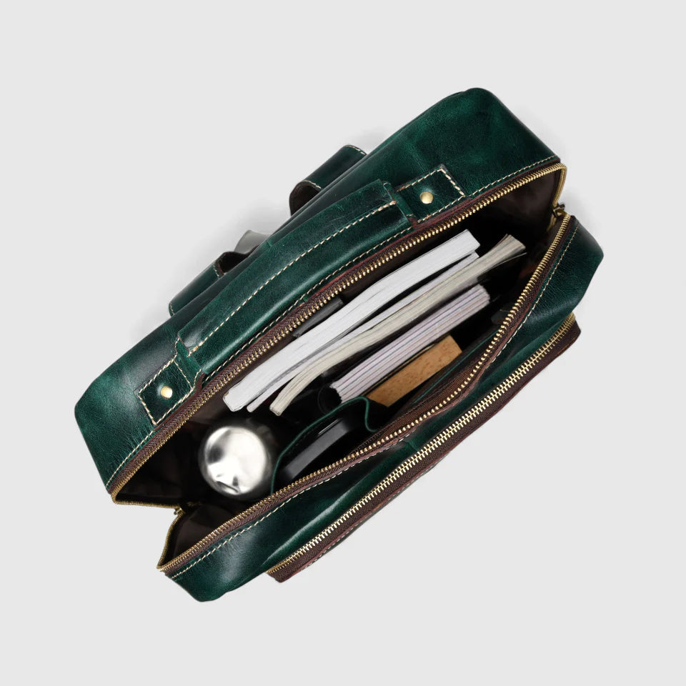 Alpine Vintage Leather Laptop Backpack - Rich Green
