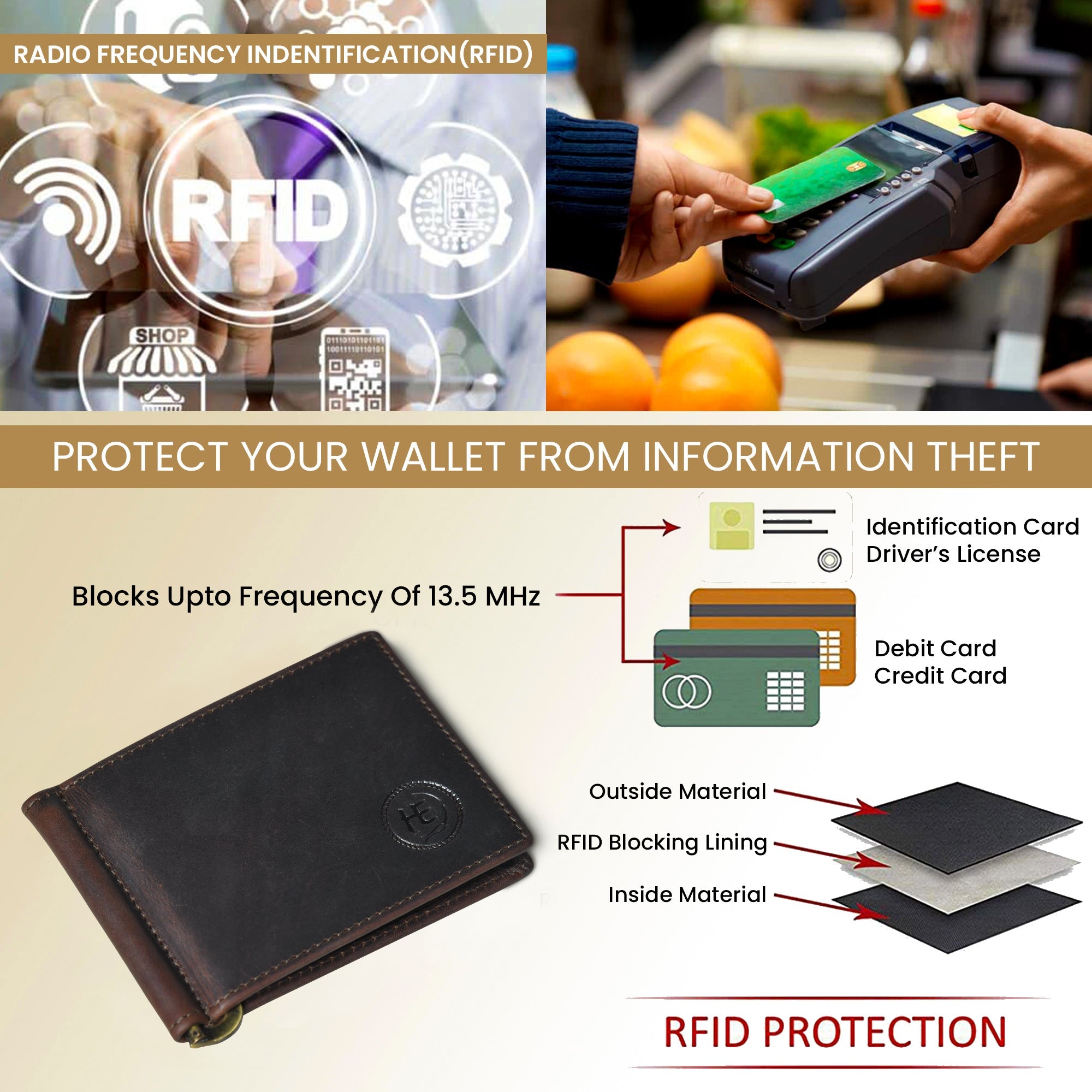 Slim Money Clip Wallet - Tan Colour