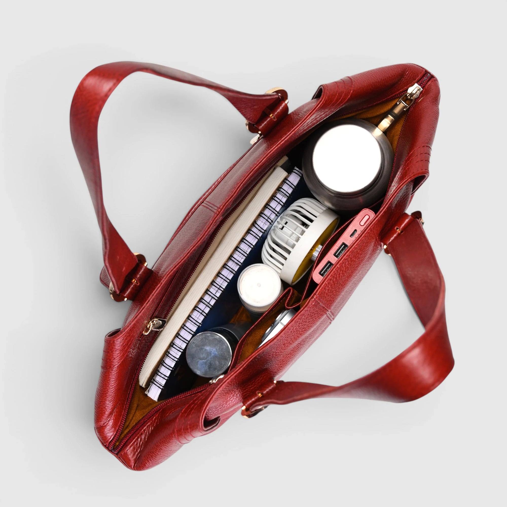 Aveline Leather Shoulder Tote – Cherry Red
