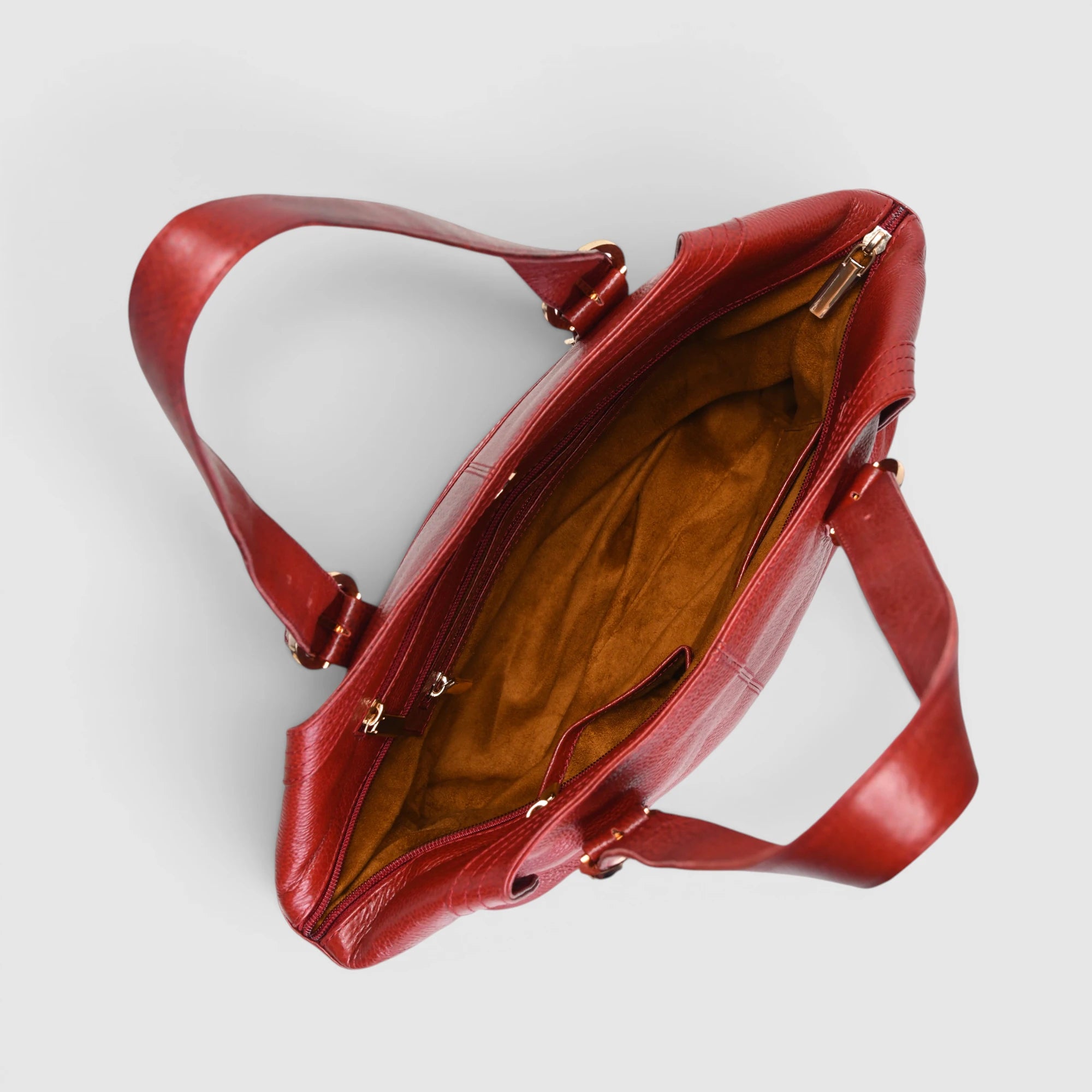 Aveline Leather Shoulder Tote – Cherry Red