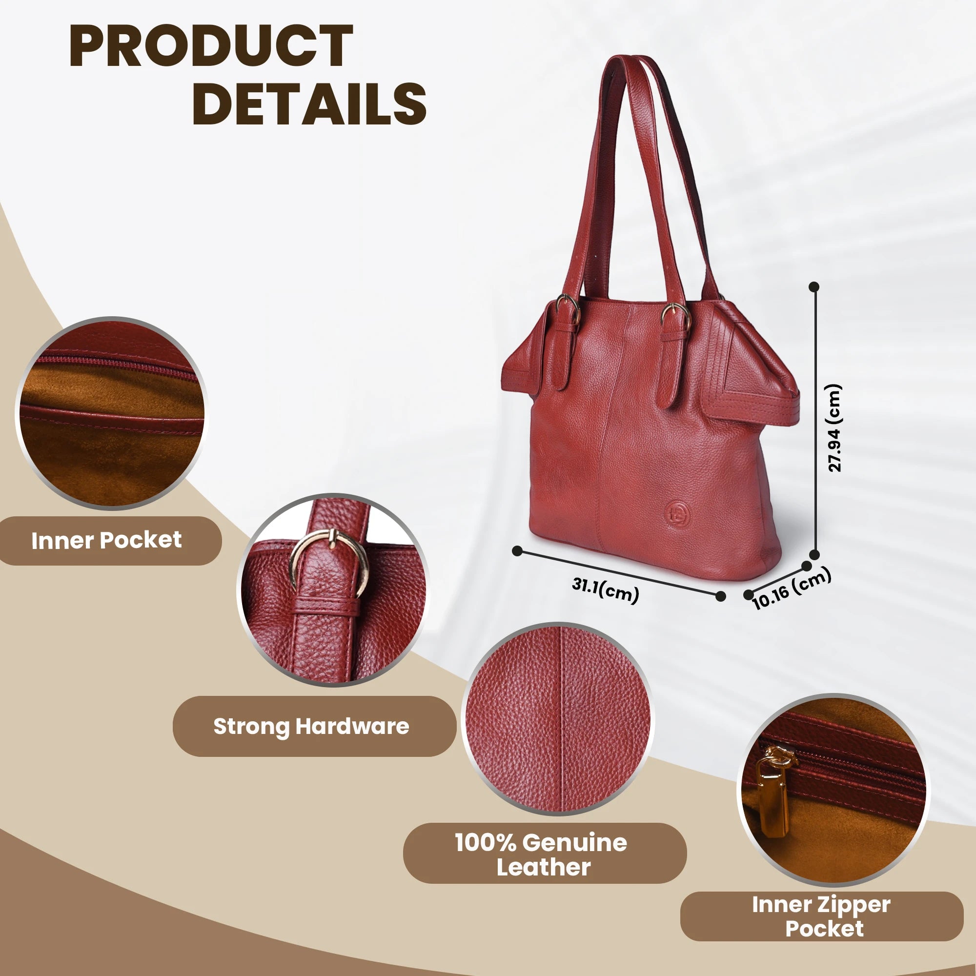 Aveline Leather Shoulder Tote – Cherry Red