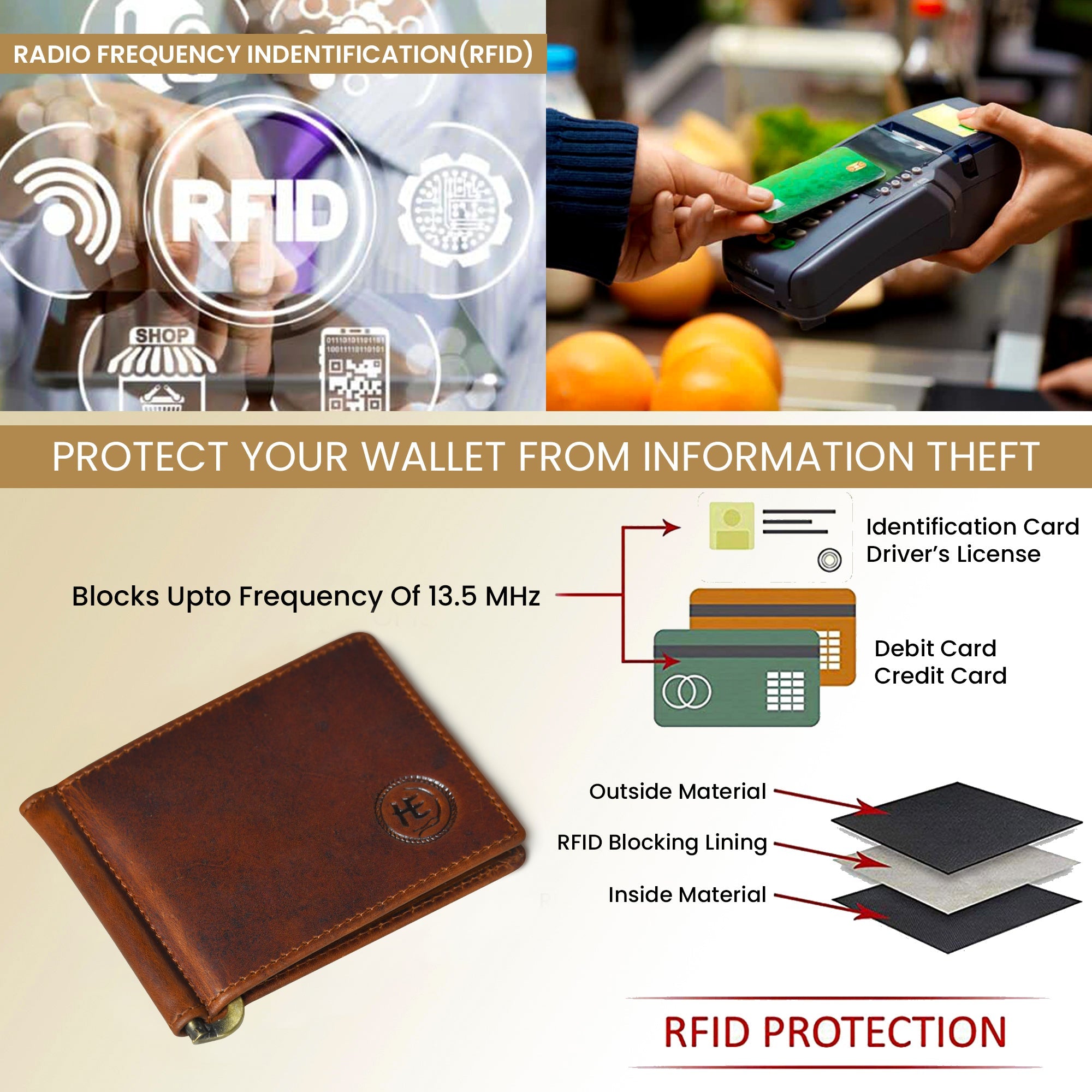 Slim Money Clip Wallet - Tan Colour