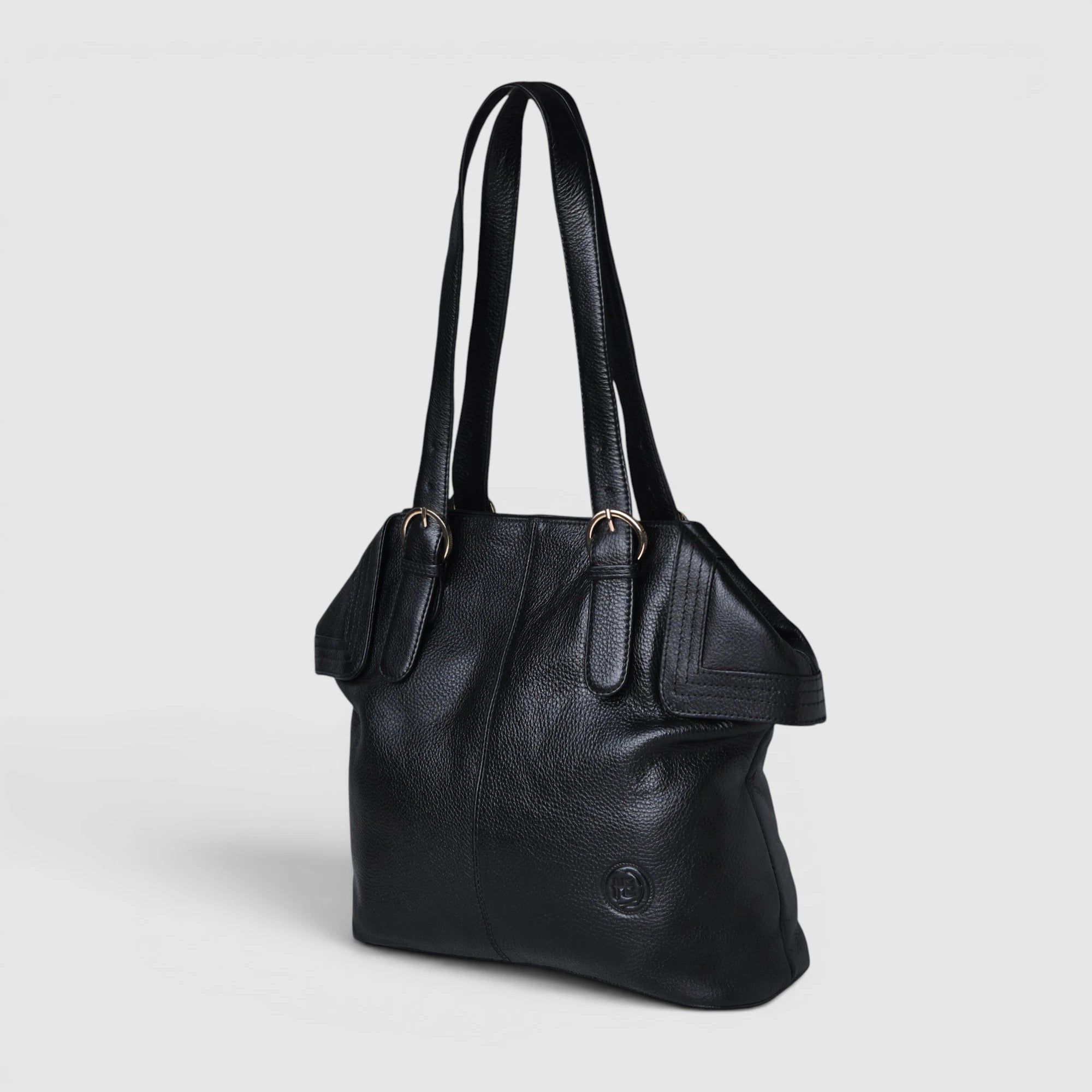 Aveline Leather Shoulder Tote – Black