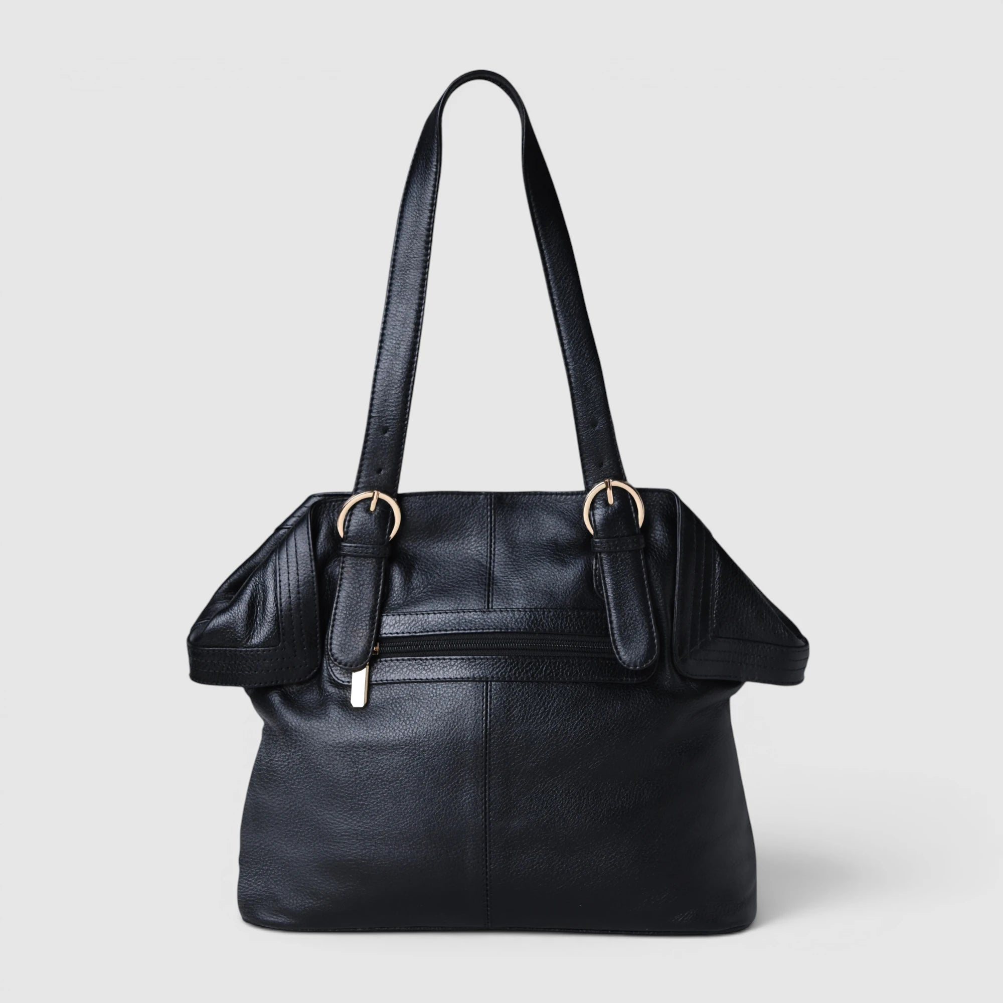 Aveline Leather Shoulder Tote – Black