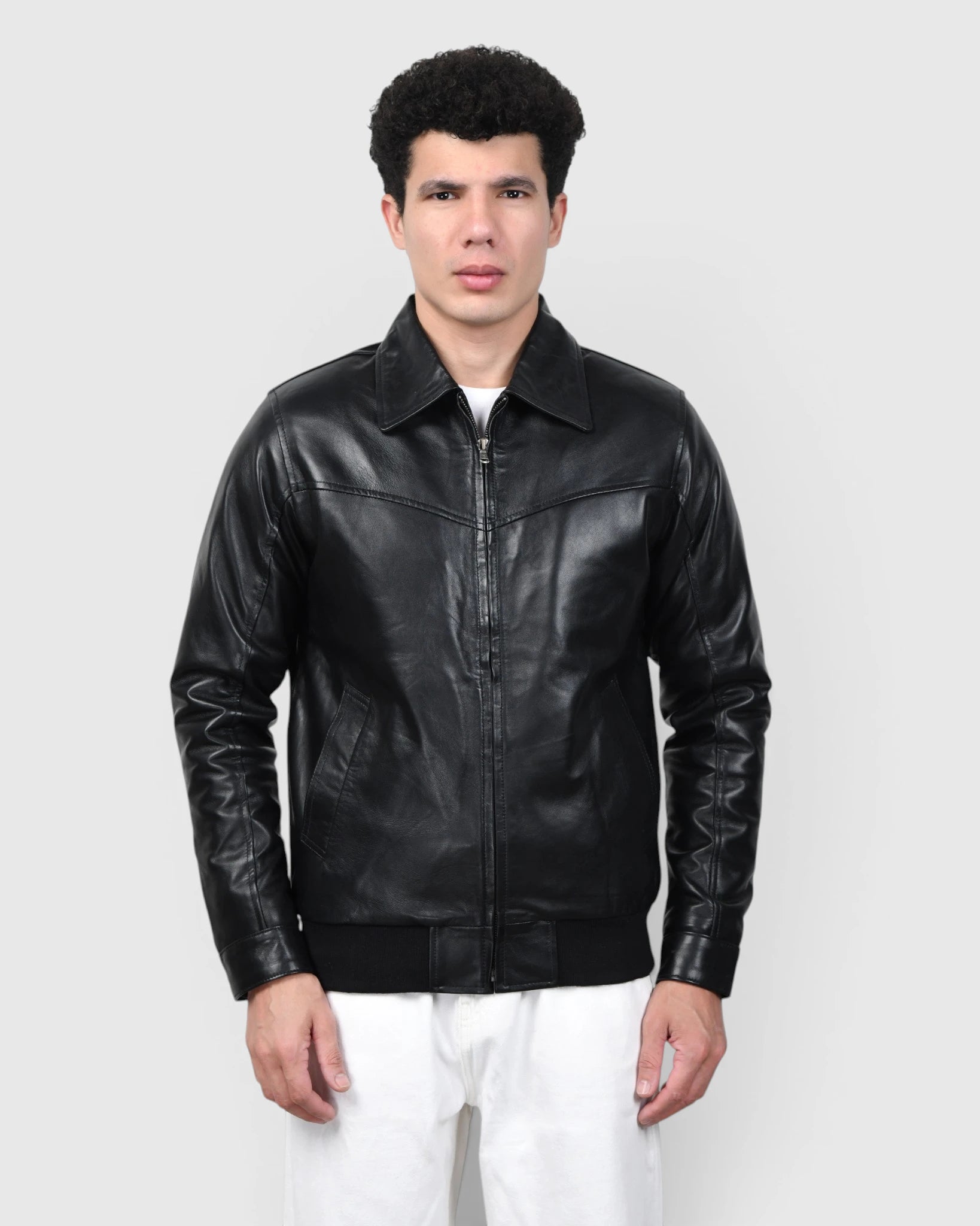 Heritage Drift Leather Bomber Jacket – Black