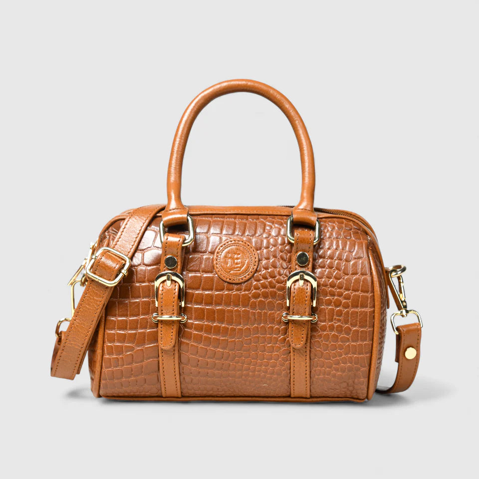 Emerald Luxe Croc Satchel Bag - Tan Colour