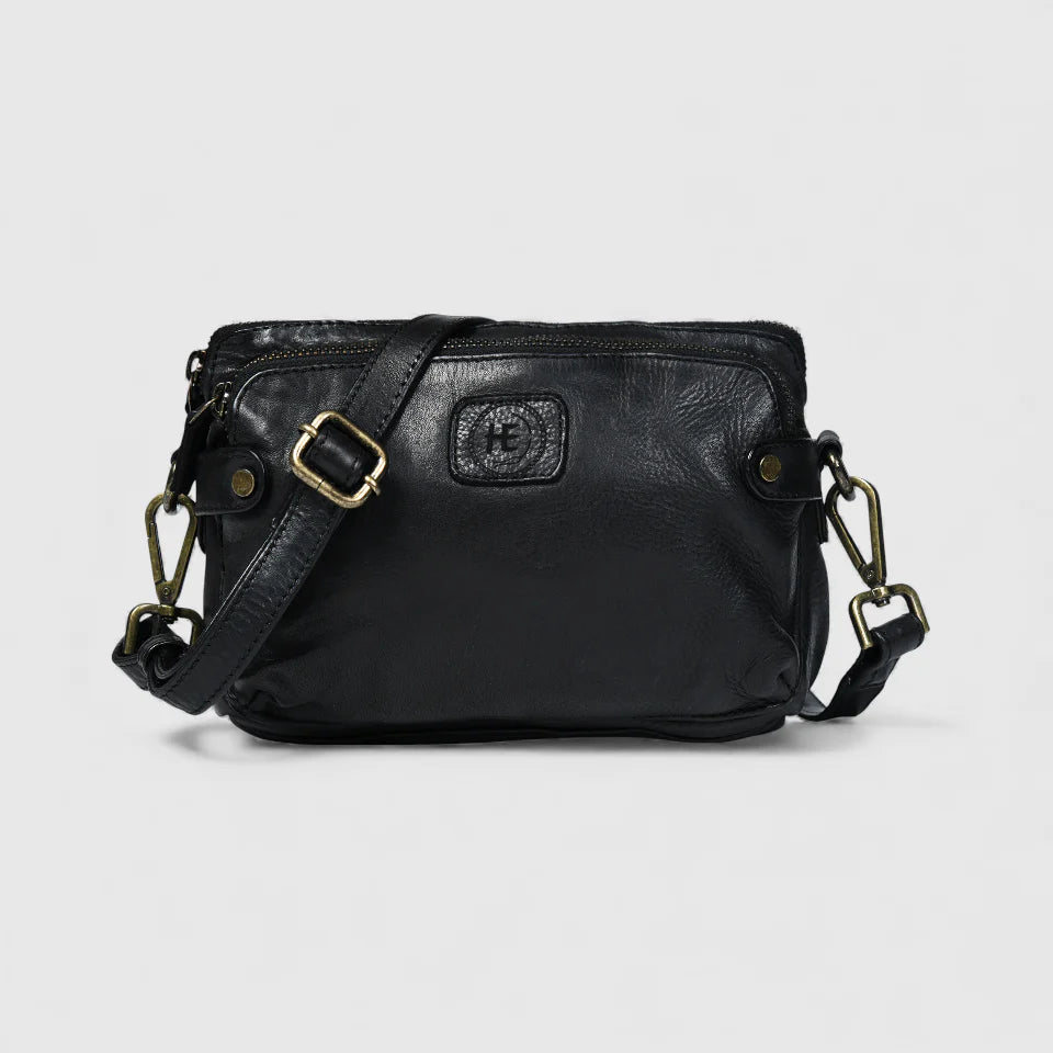 Classic Cognac Leather Women's Handbag - Black Colour