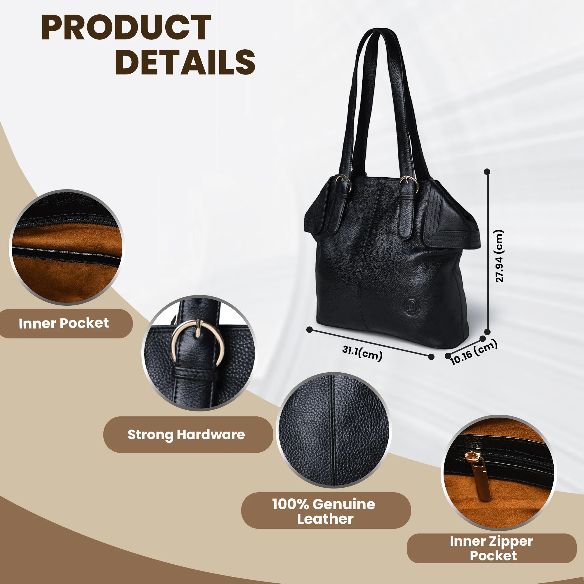 Aveline Leather Shoulder Tote – Black
