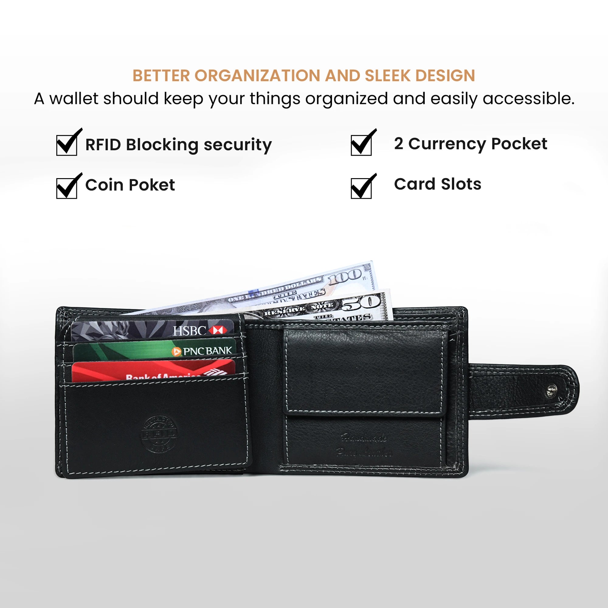 Executive Shield Leather Wallet – Classic Black