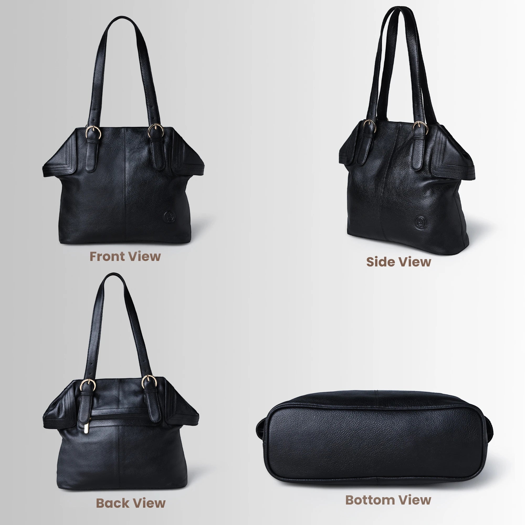 Aveline Leather Shoulder Tote – Black