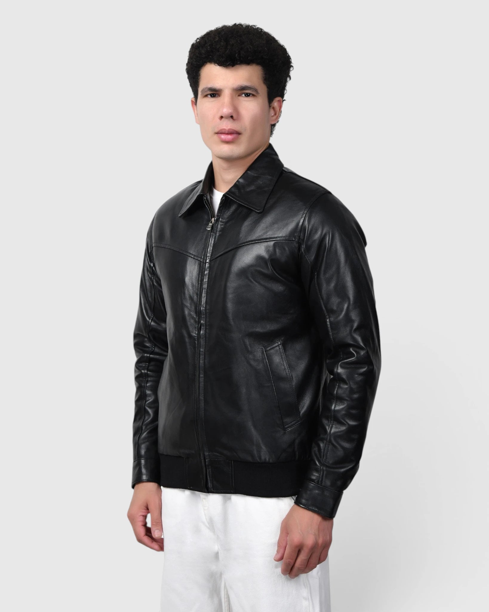 Heritage Drift Leather Bomber Jacket – Black
