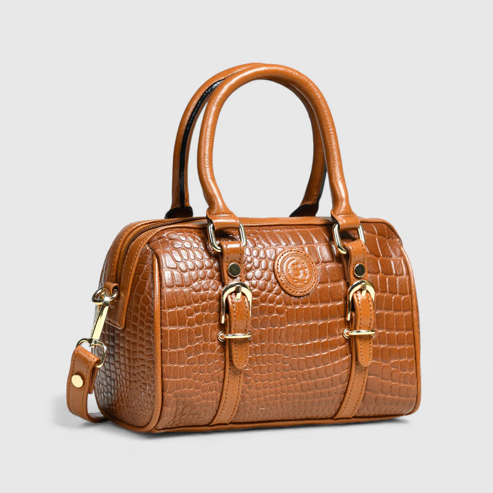 Emerald Luxe Croc Satchel Bag - Tan Colour