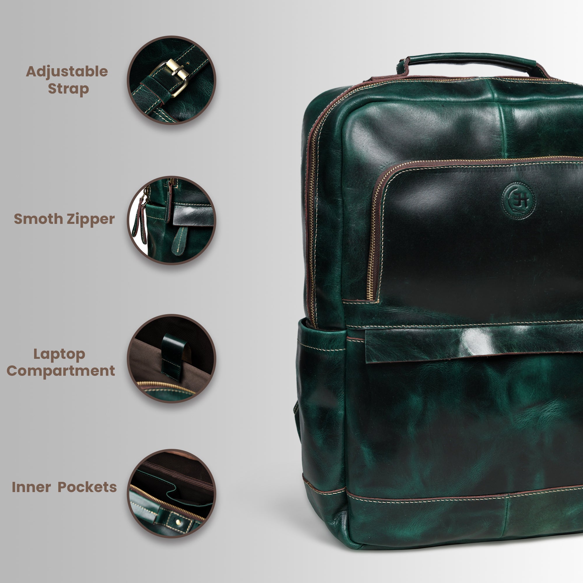 Alpine Vintage Leather Laptop Backpack - Rich Green