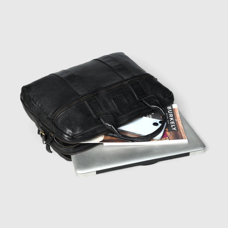 Executive Heritage Pure Leather Laptop Bag - Black Colour