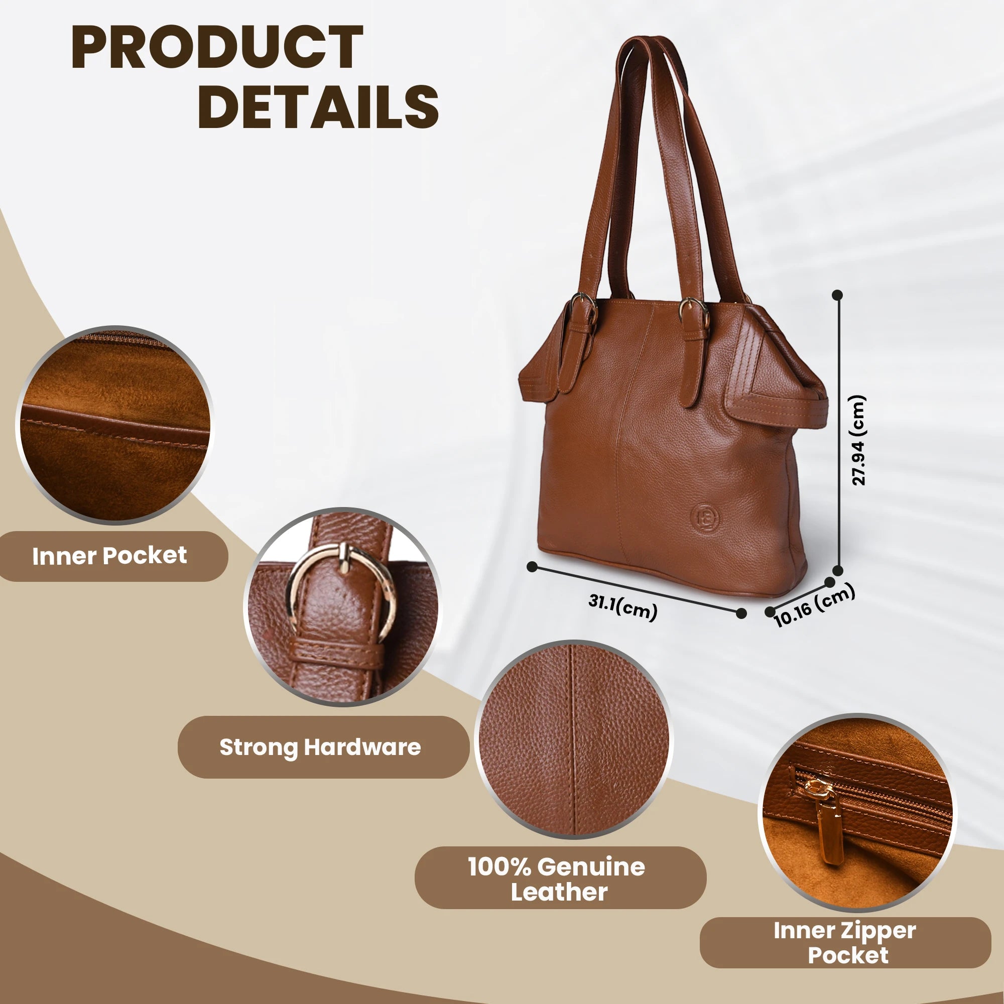 Aveline Leather Shoulder Tote – Tan