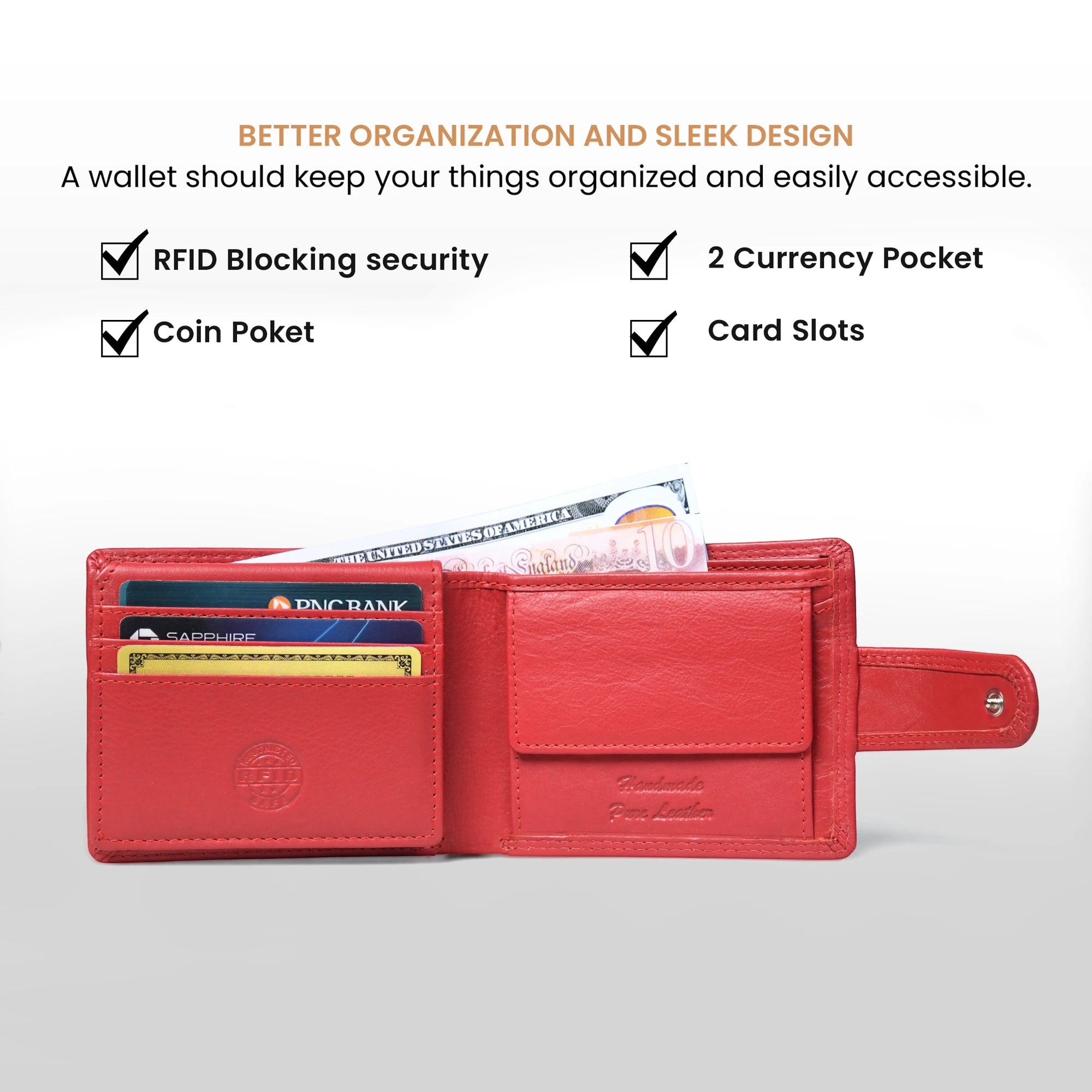 Executive Shield Leather Wallet – Signature Red