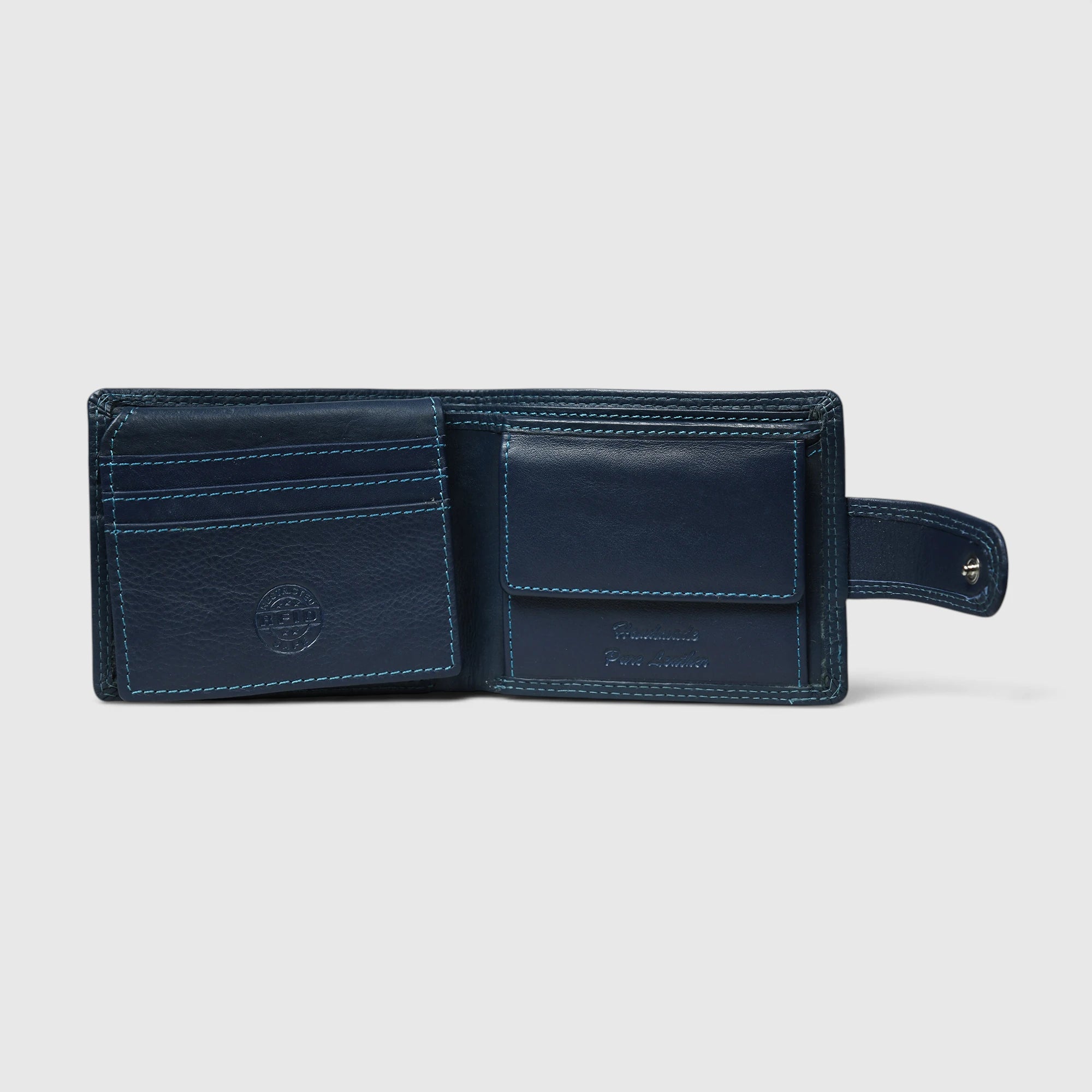 Executive Shield Leather Wallet – Midnight Blue