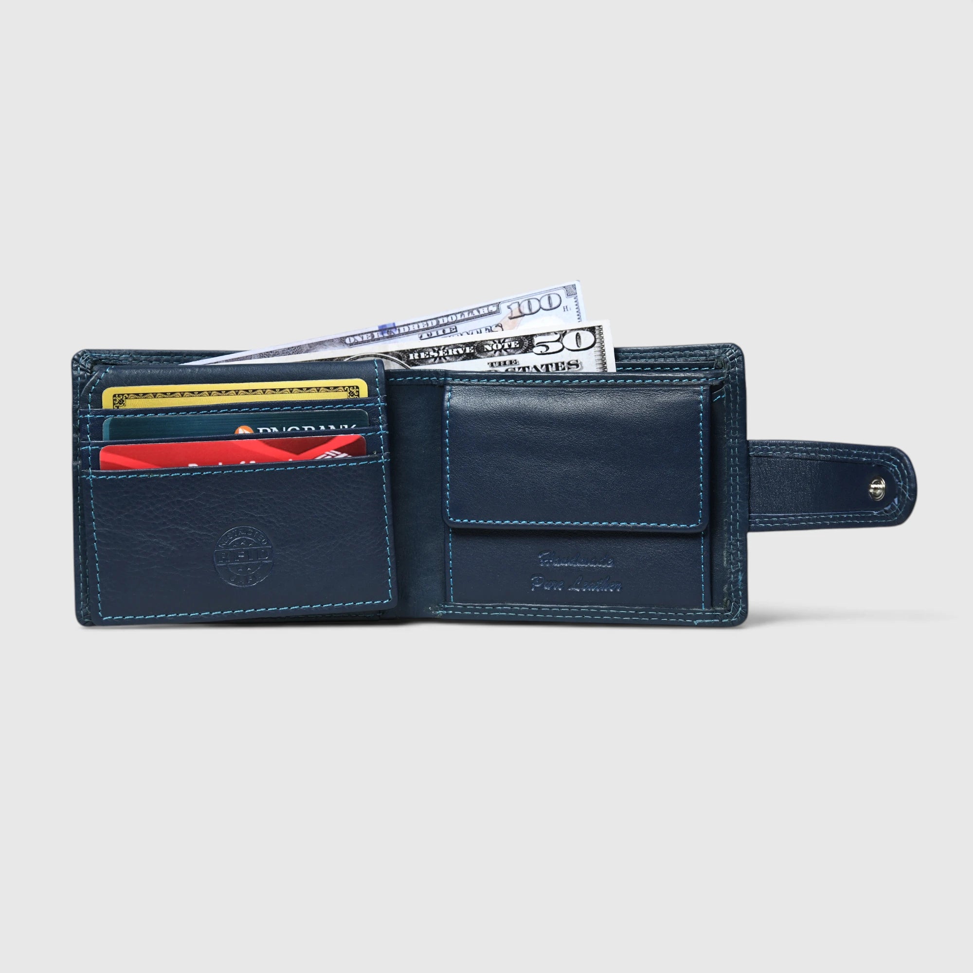 Executive Shield Leather Wallet – Midnight Blue