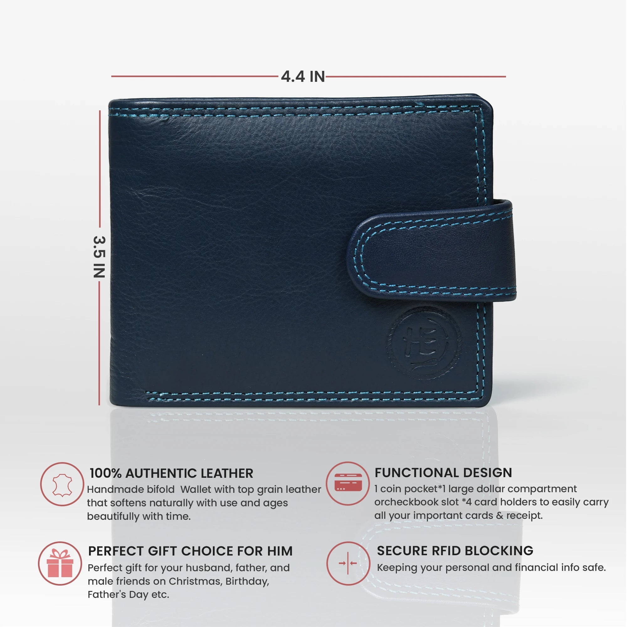 Executive Shield Leather Wallet – Midnight Blue
