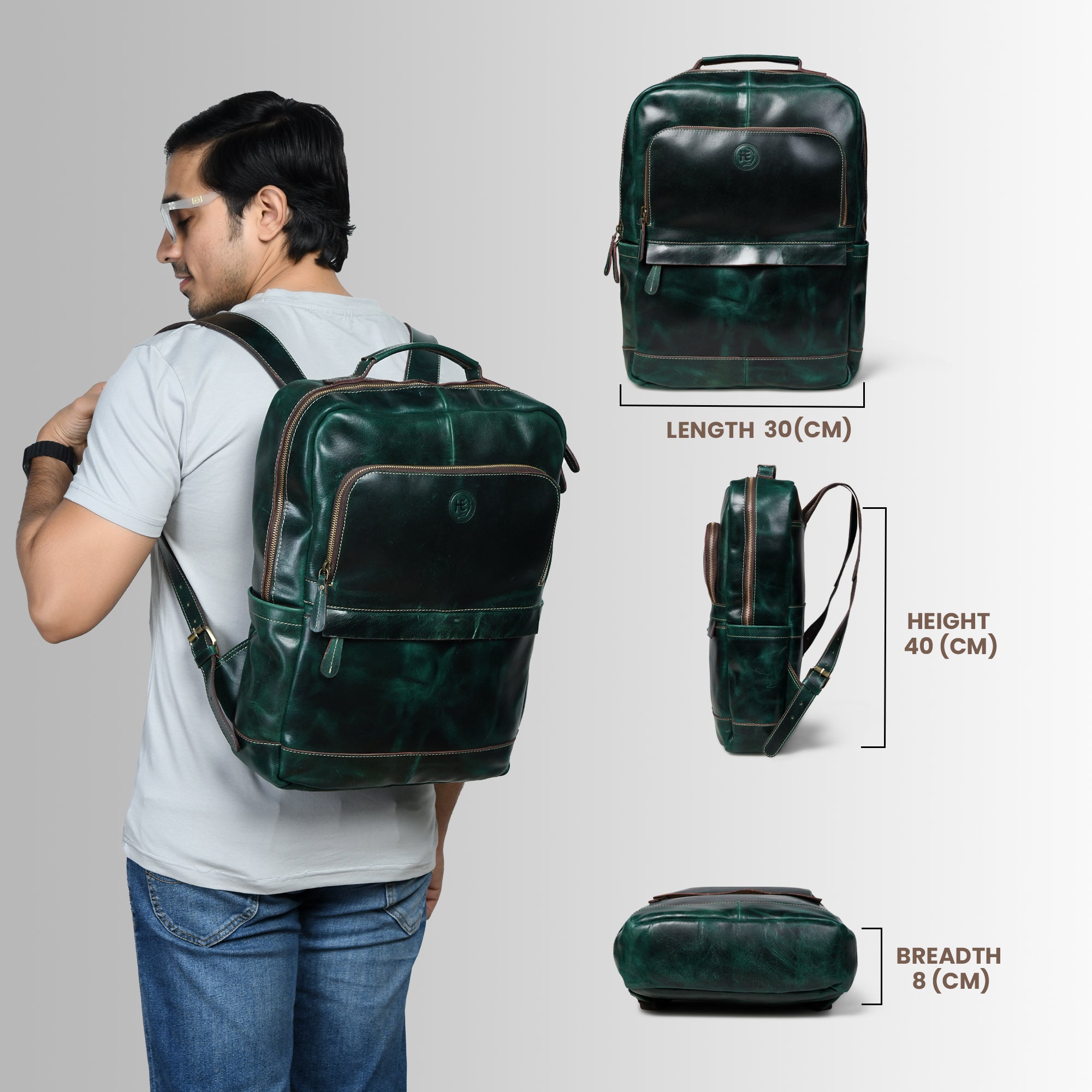 Alpine Vintage Leather Laptop Backpack - Rich Green