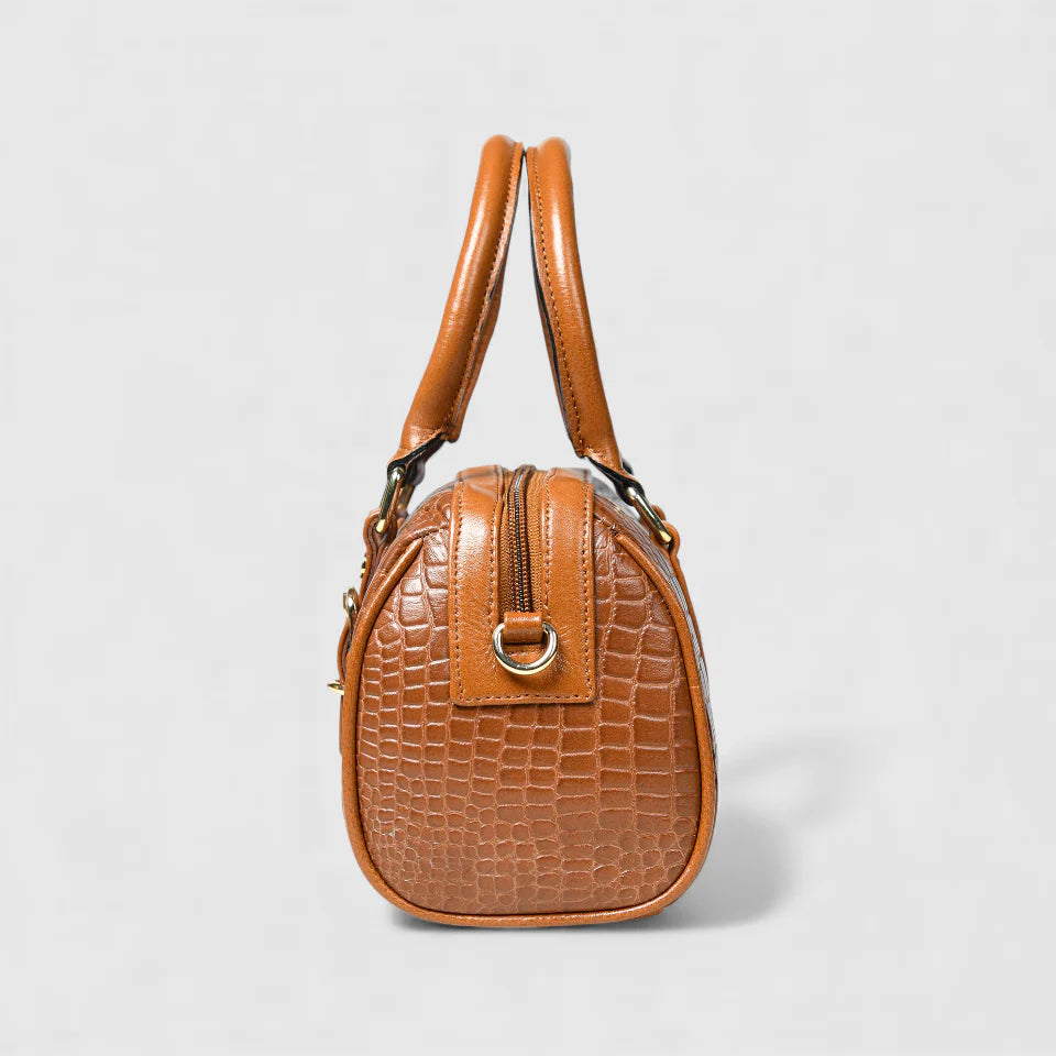 Emerald Luxe Croc Satchel Bag - Tan Colour