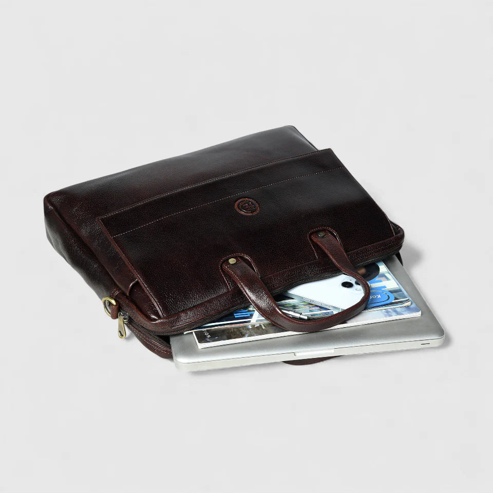 Executive Edge Leather Laptop Briefcase - Espresso brown