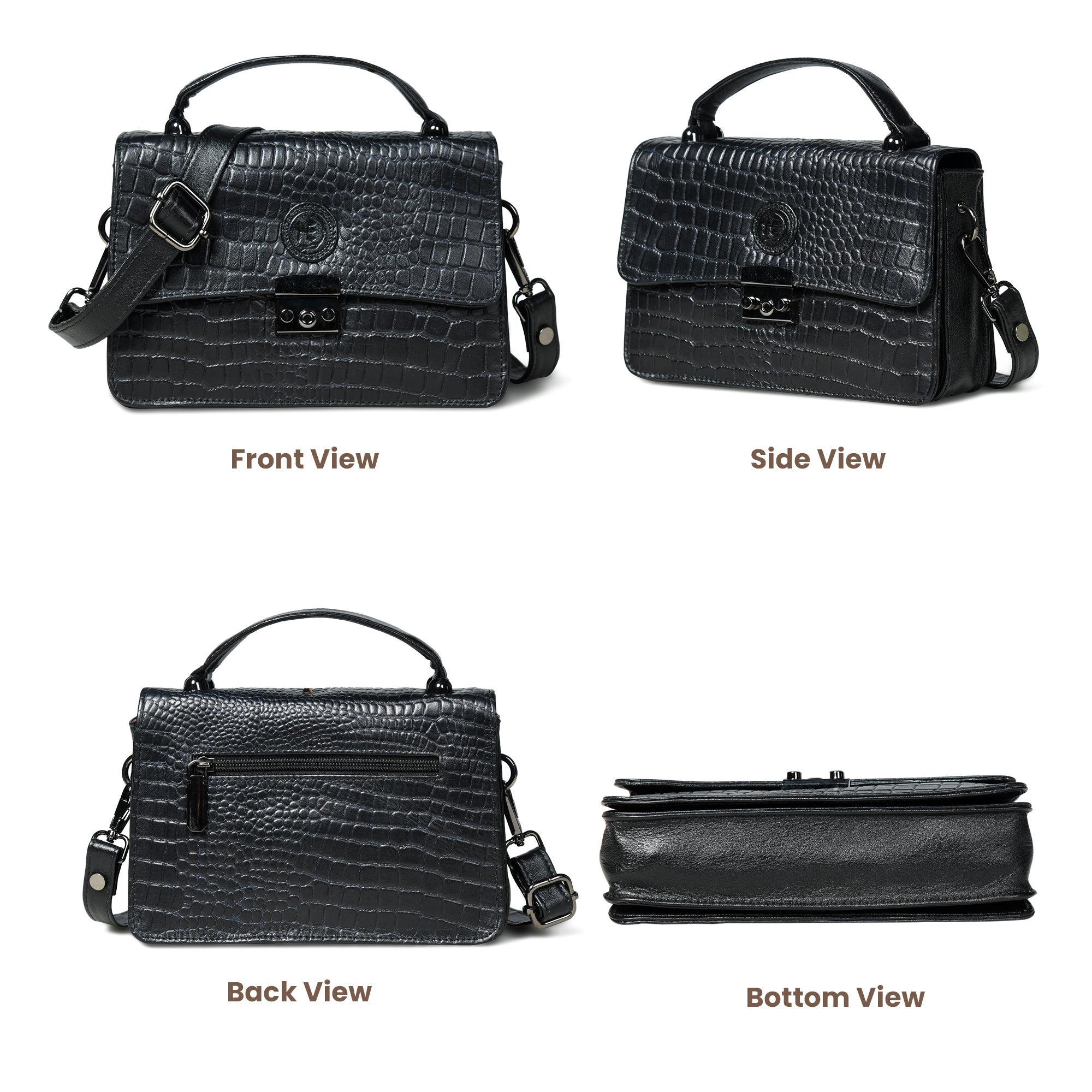 Imperial Croc Luxe Satchel Bag - Black Colour