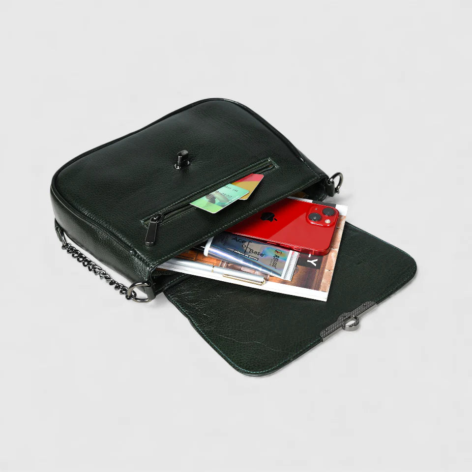 Regal Noir Croc Handbag - Rich Green