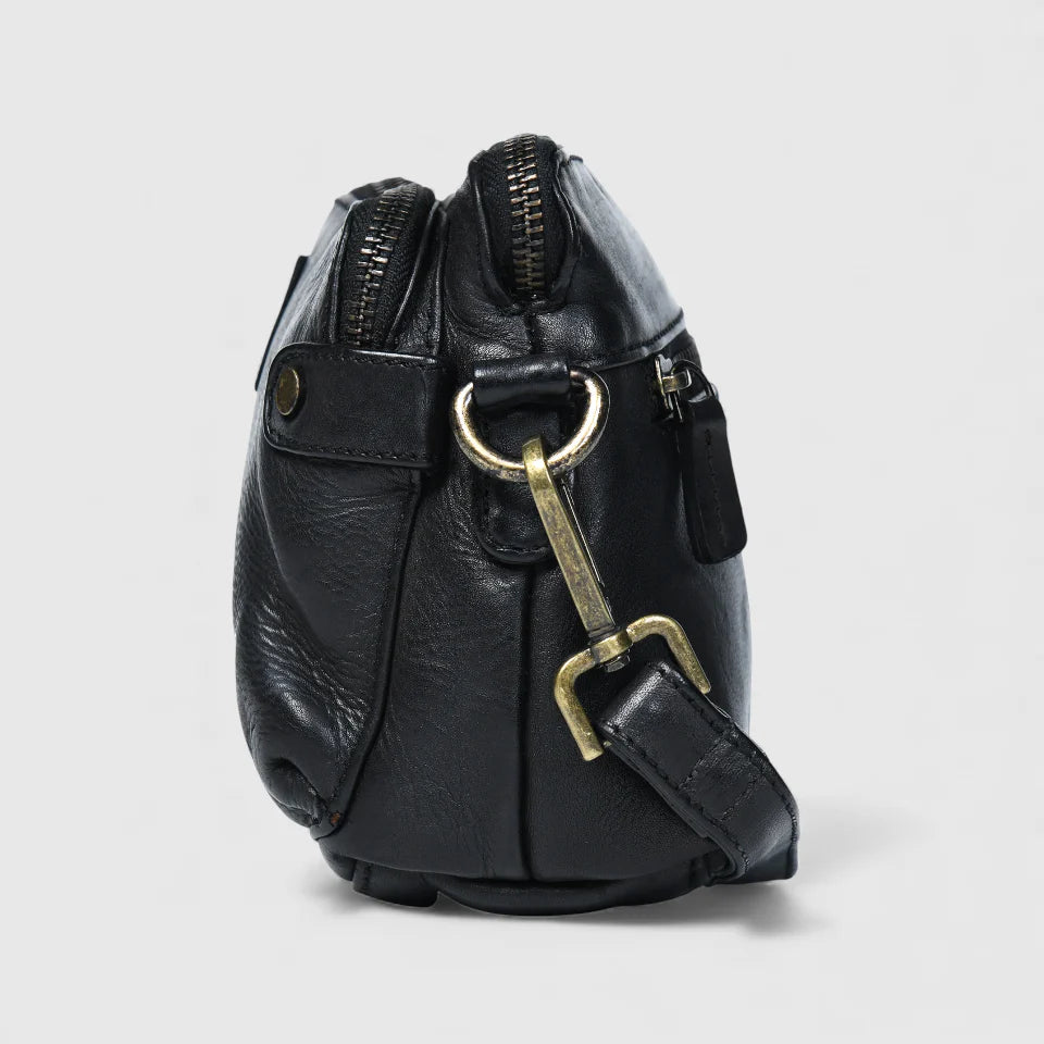Classic Cognac Leather Women's Handbag - Black Colour