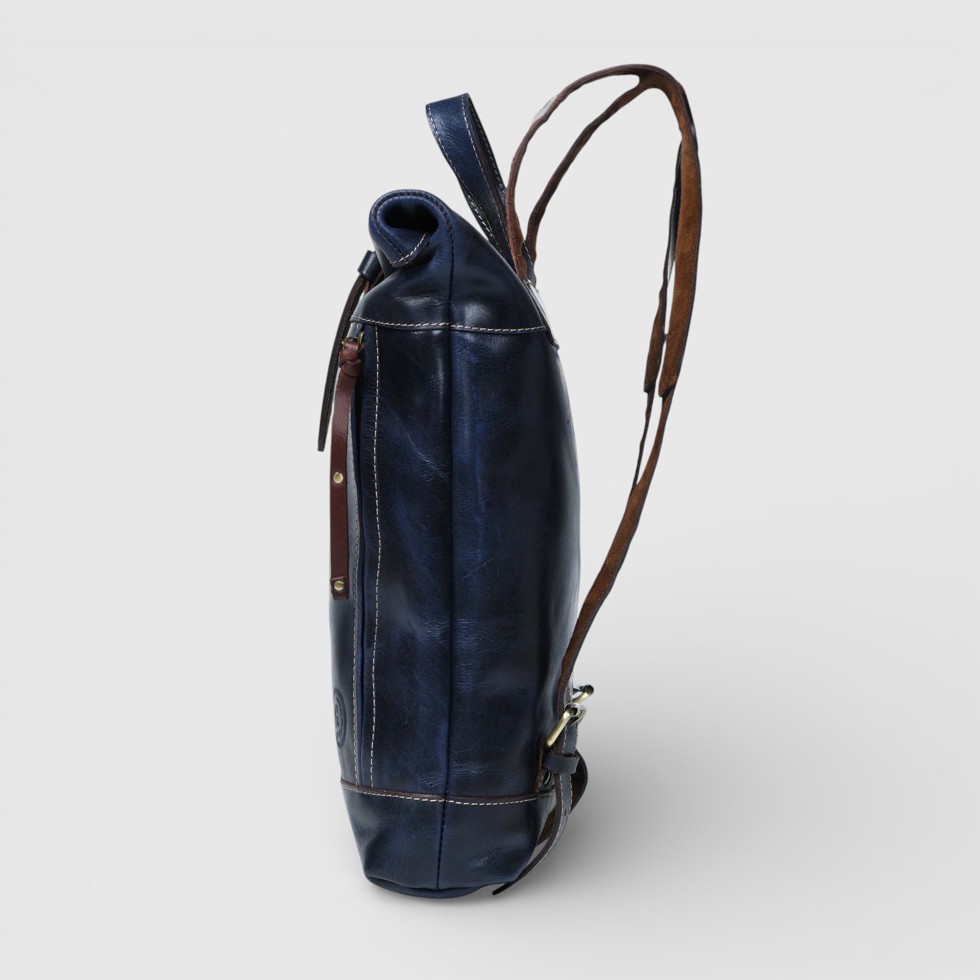 Explorer Vintage Leather Roll-Top Backpack | Midnight Blue