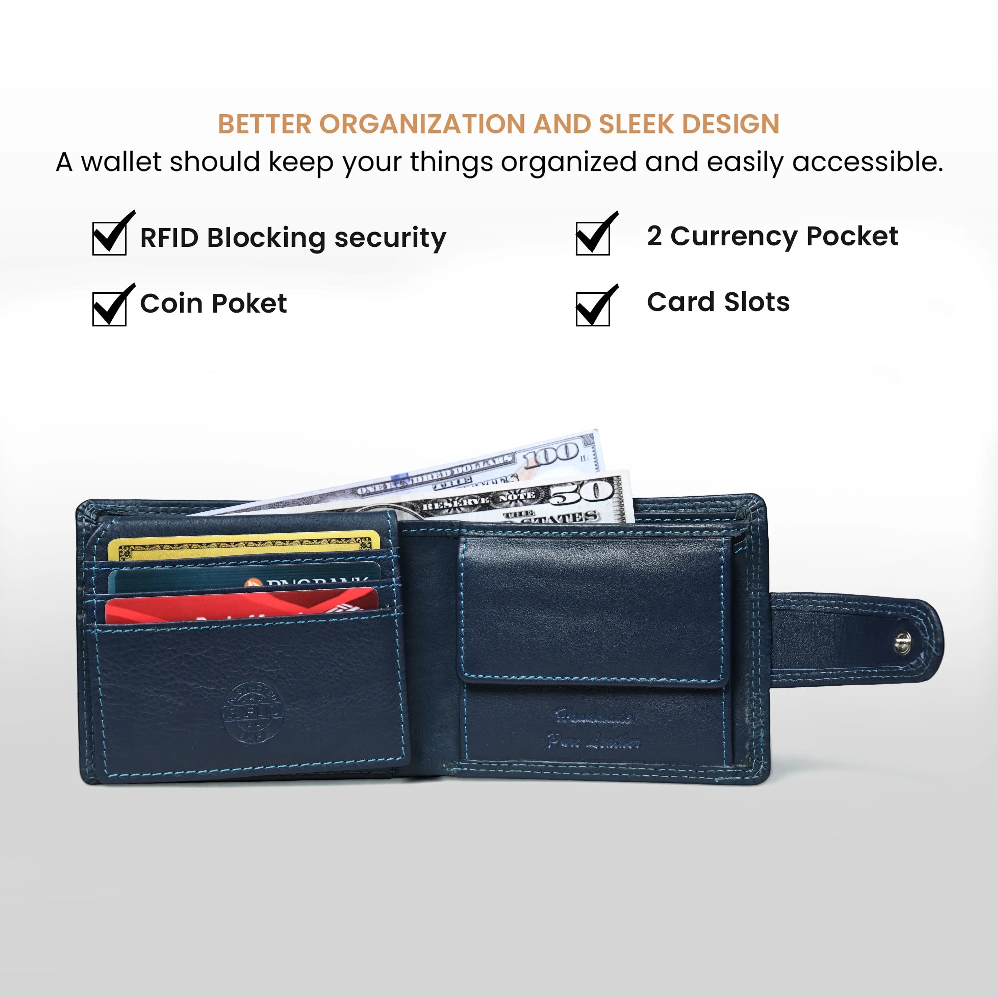 Executive Shield Leather Wallet – Midnight Blue