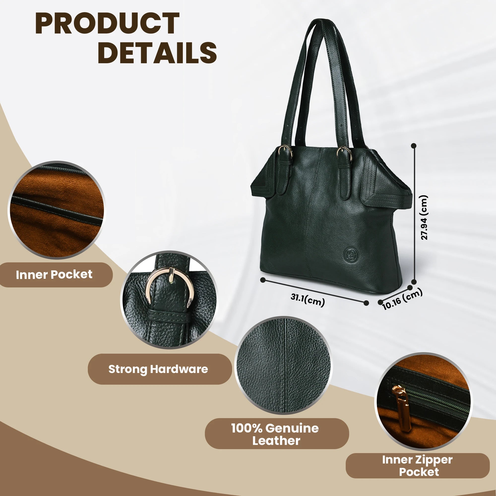 Aveline Leather Shoulder Tote – Rich Green