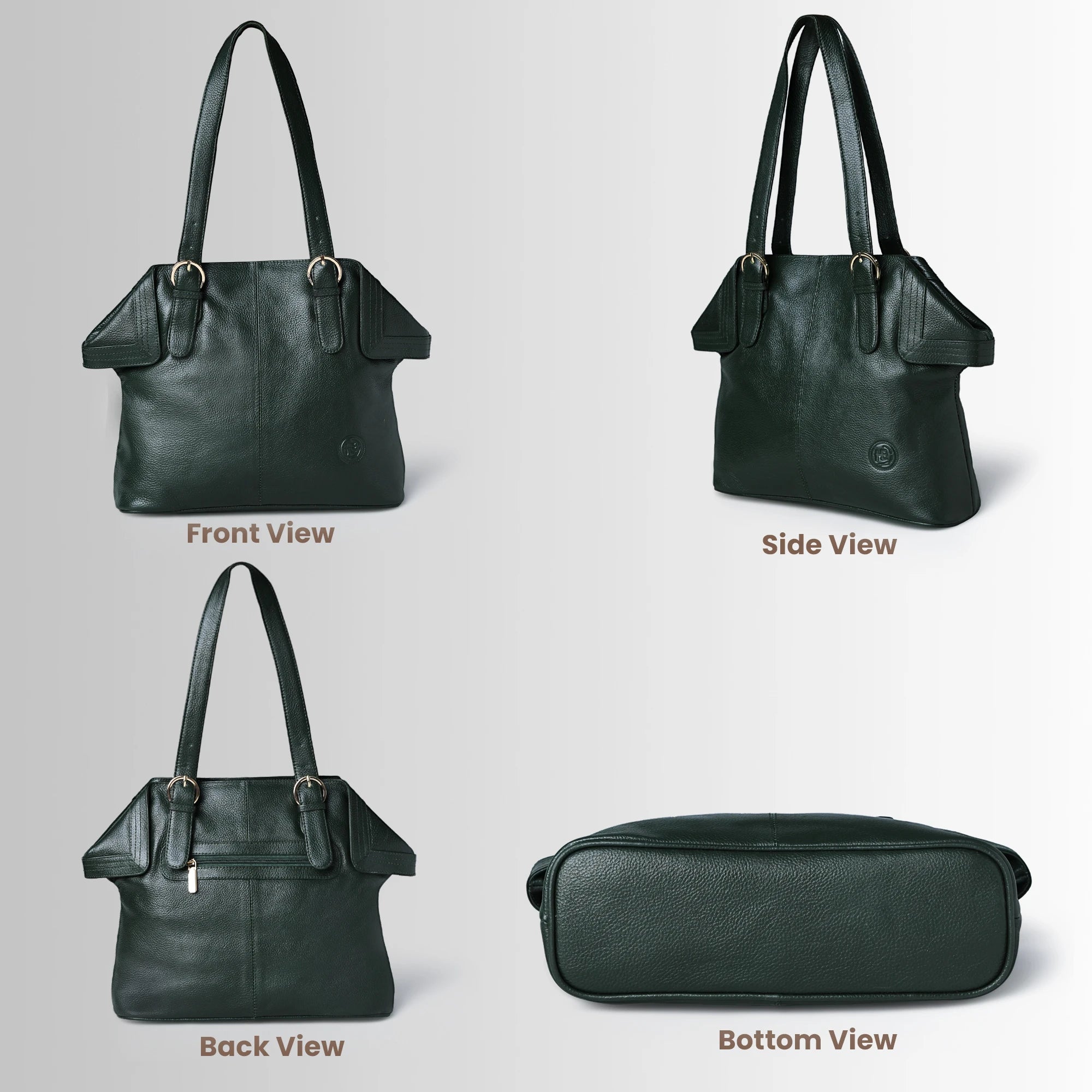 Aveline Leather Shoulder Tote – Rich Green