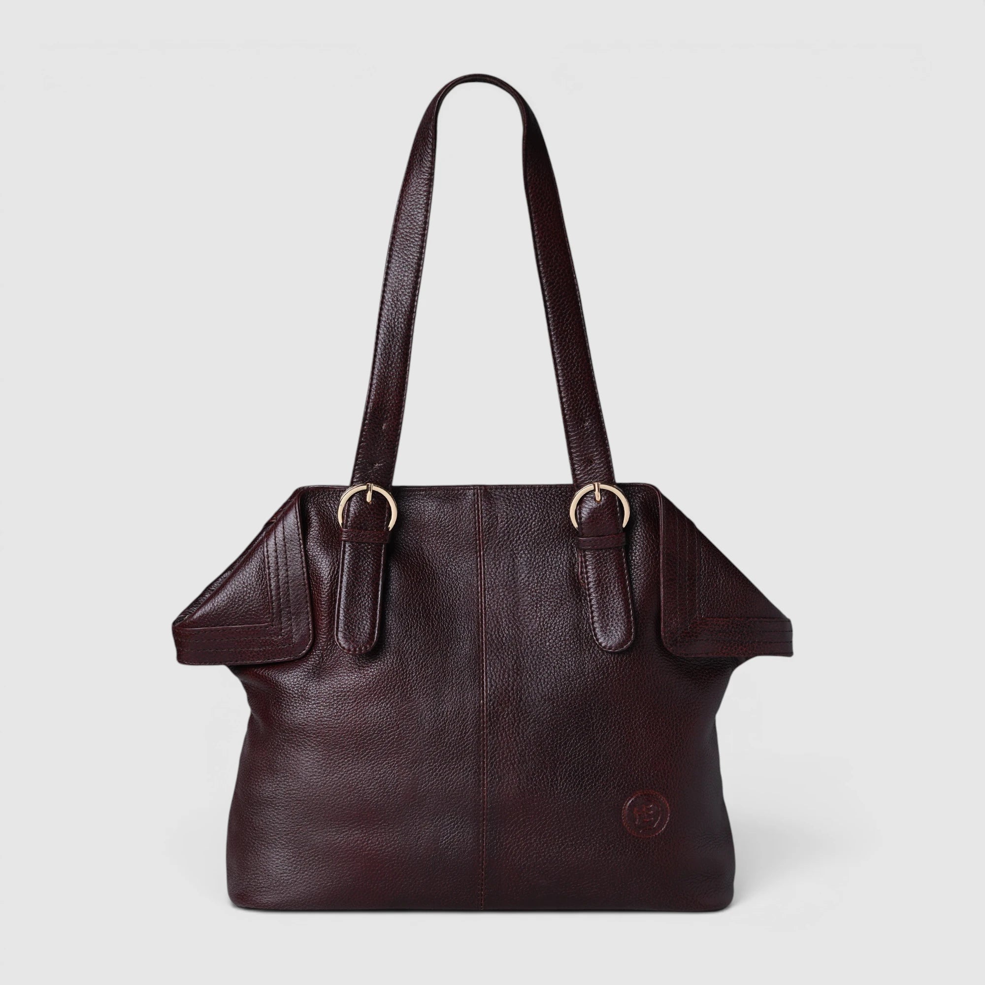 Aveline Leather Shoulder Tote – Maroon