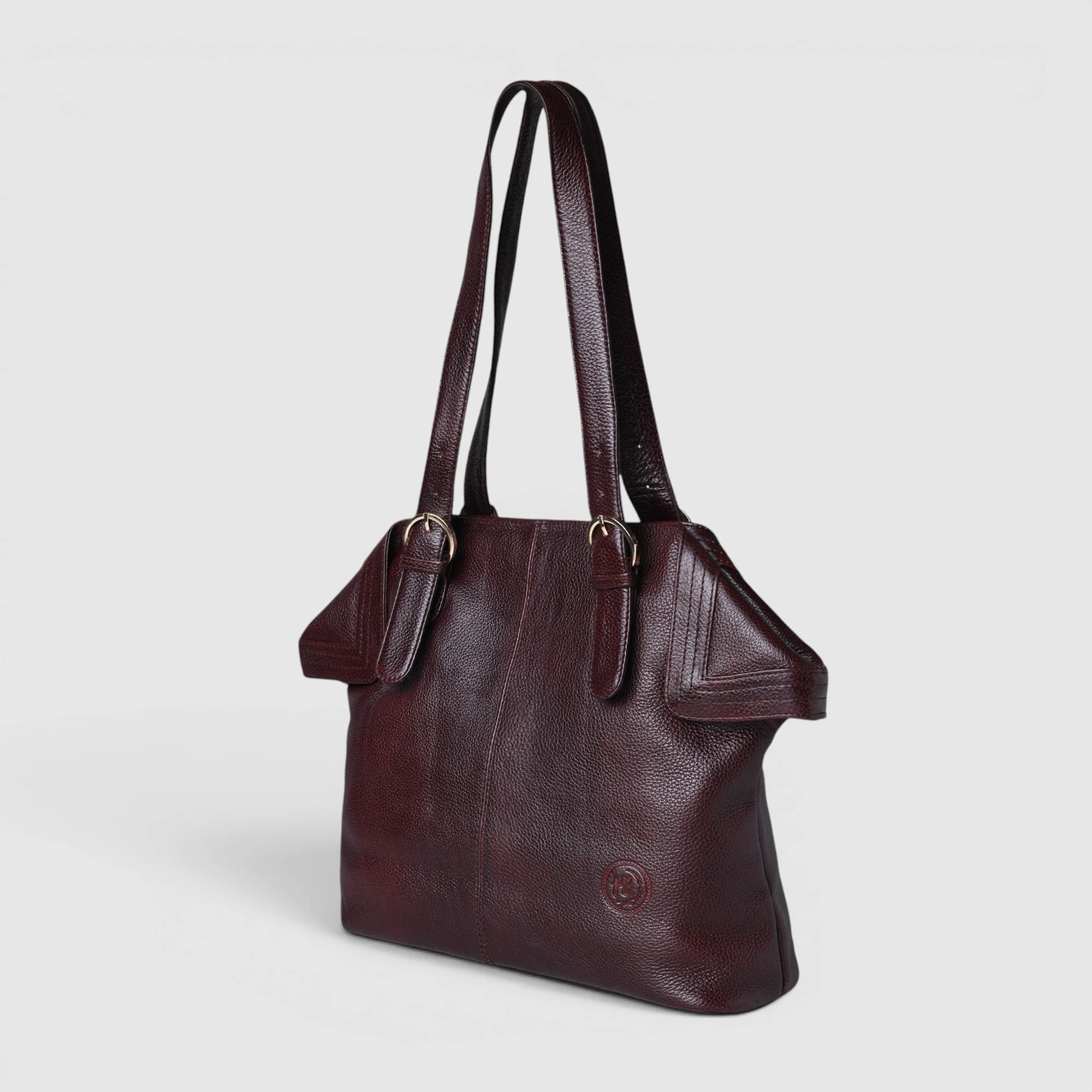 Aveline Leather Shoulder Tote – Maroon