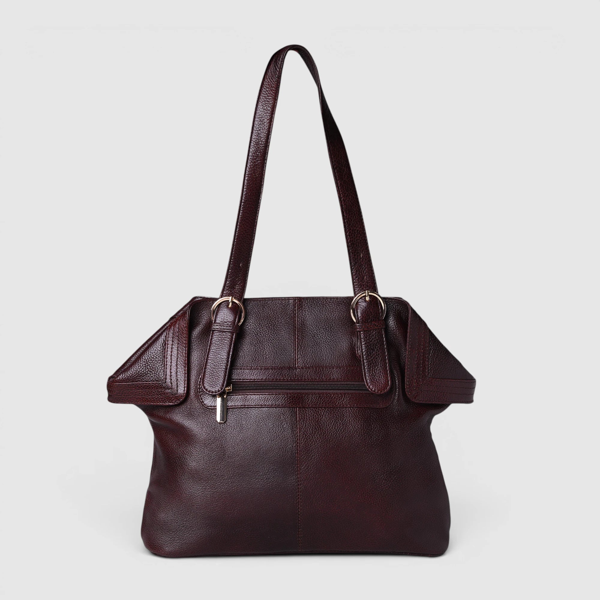 Aveline Leather Shoulder Tote – Maroon