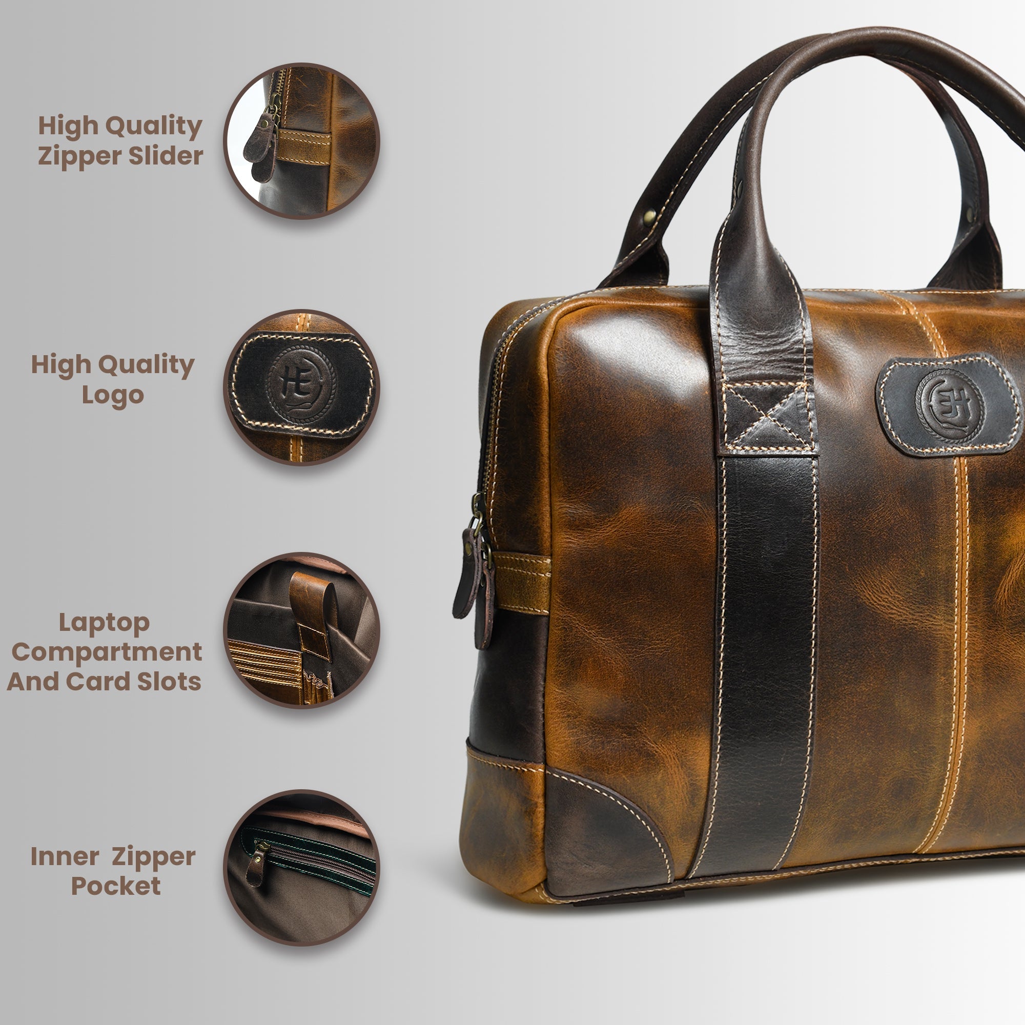 Heritage Buffalo Pure Leather Laptop Bag - Brown colour
