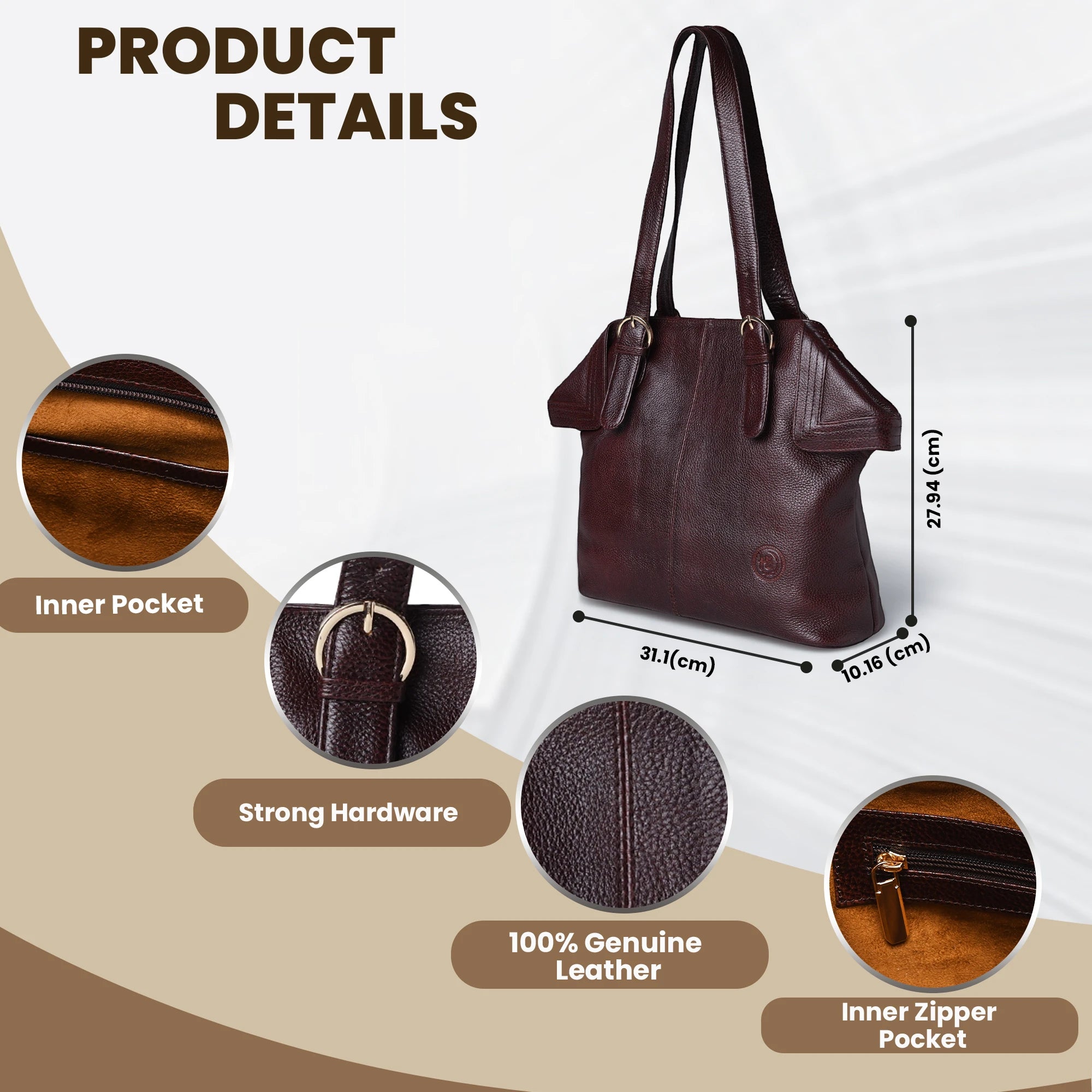 Aveline Leather Shoulder Tote – Maroon
