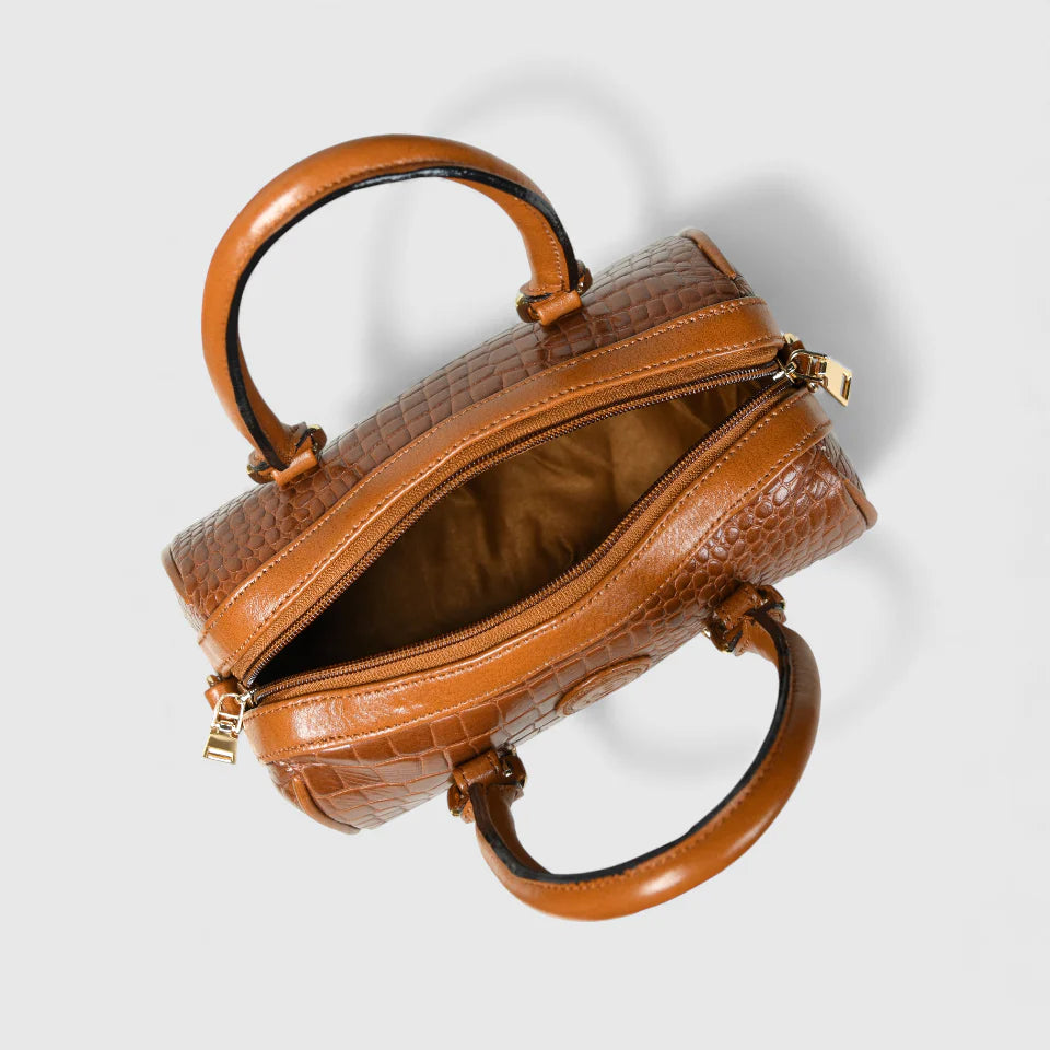 Emerald Luxe Croc Satchel Bag - Tan Colour