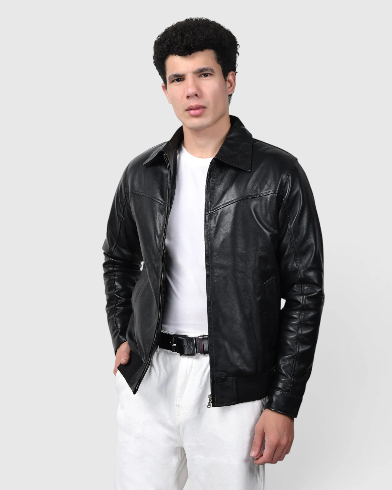 Heritage Drift Leather Bomber Jacket – Black