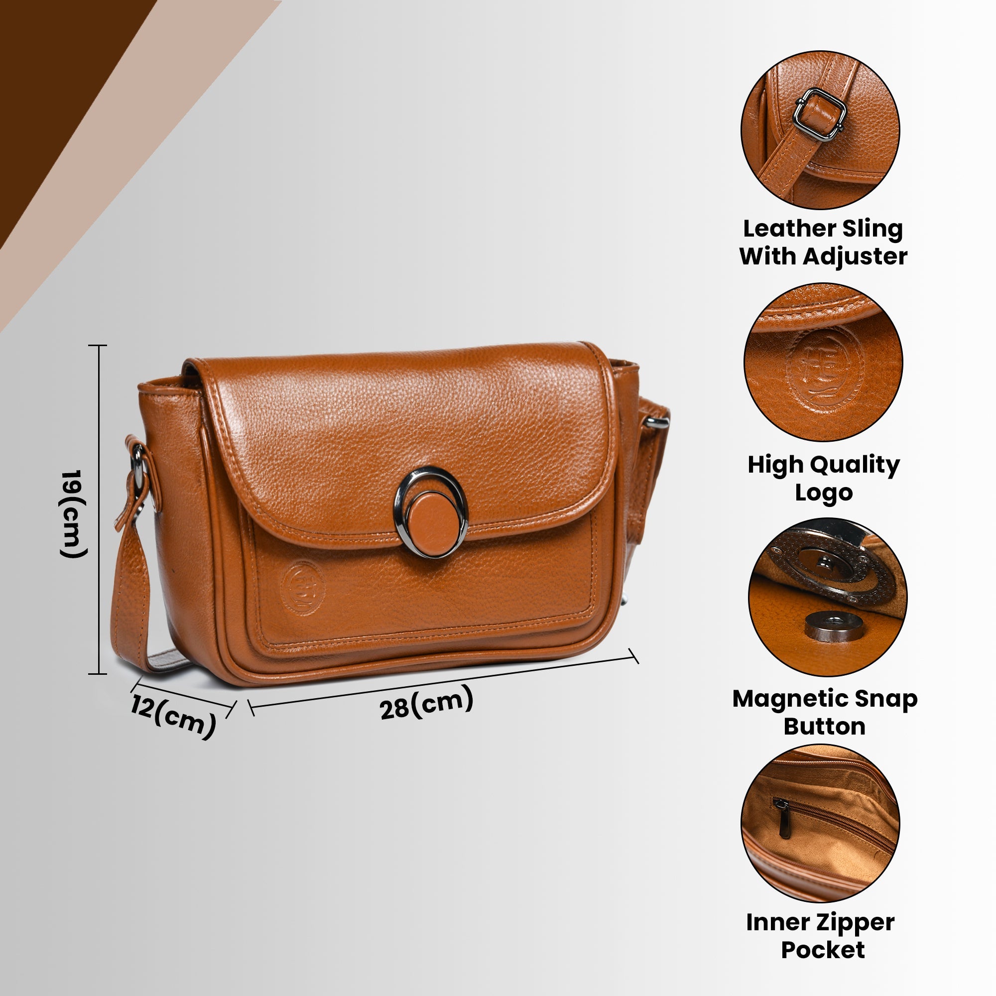 Verdant Elegance Women's Leather Handbag - Tan Colour