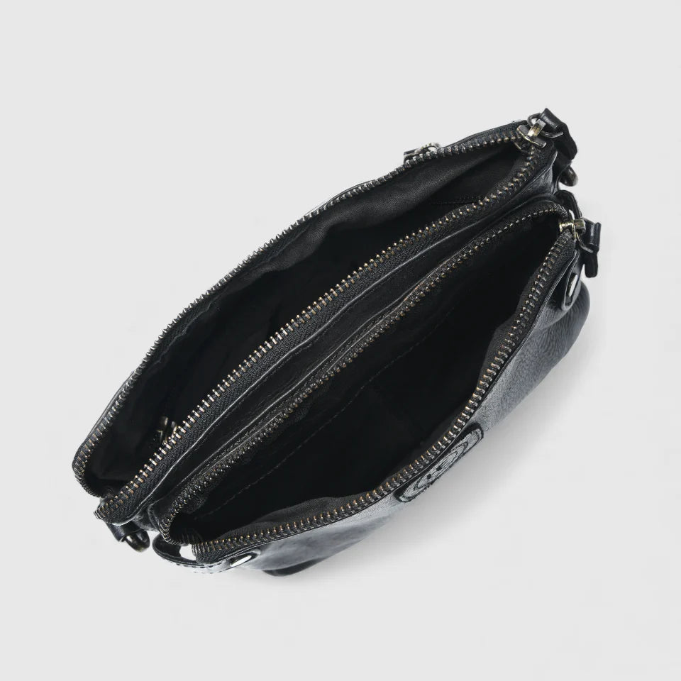 Classic Cognac Leather Women's Handbag - Black Colour