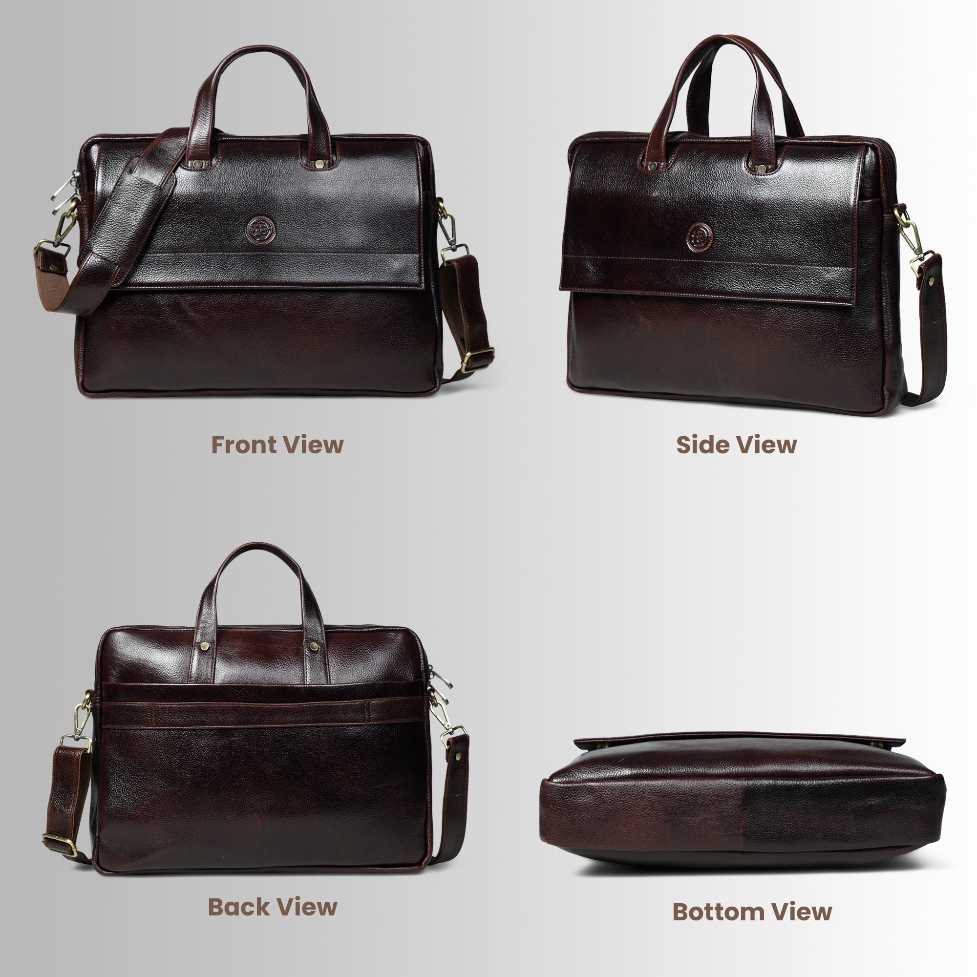 Executive Edge Leather Laptop Briefcase - Espresso brown